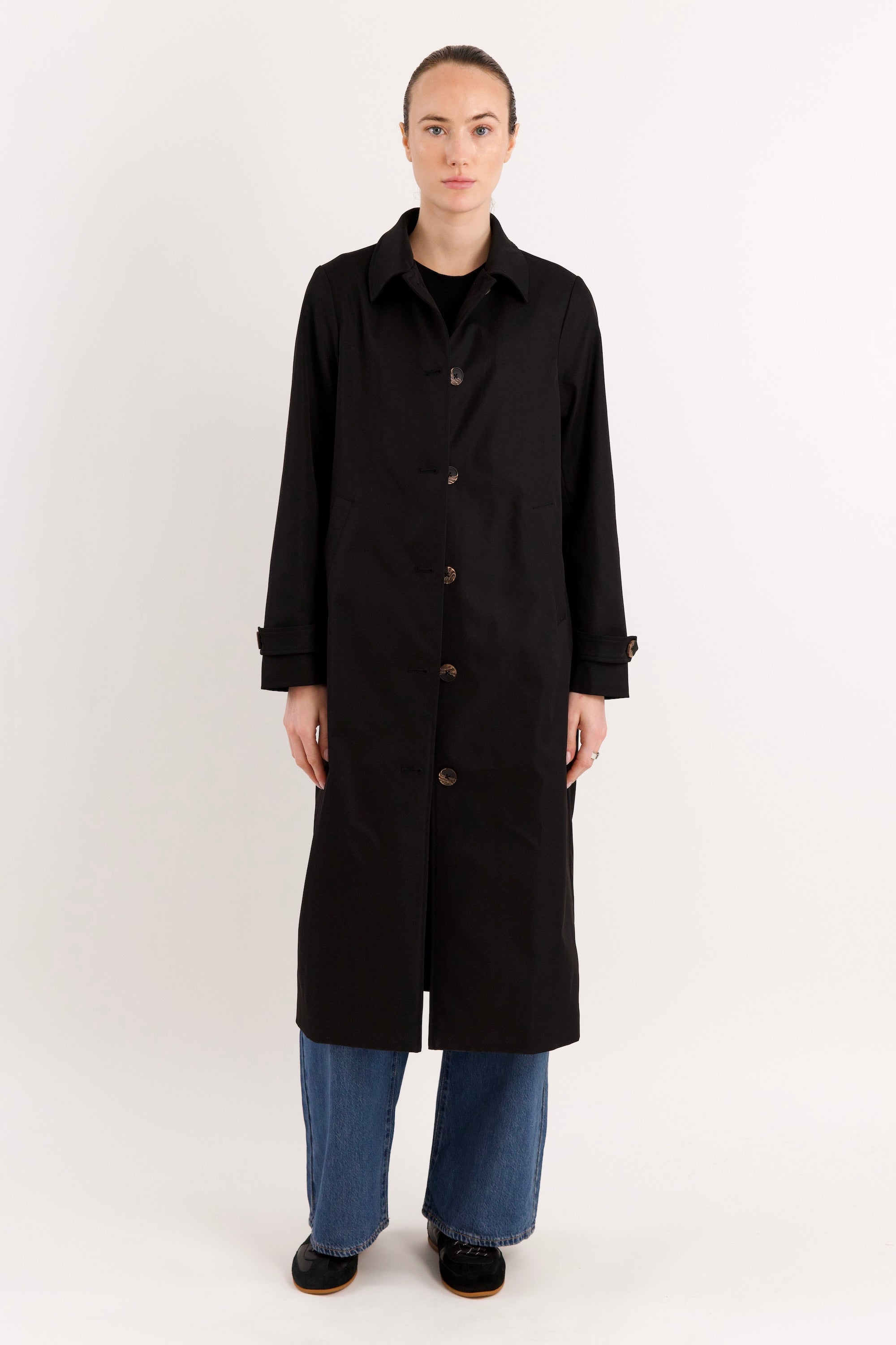 Long Single-Breasted Trench Coat #color_black