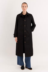 Long Single-Breasted Trench Coat #color_black