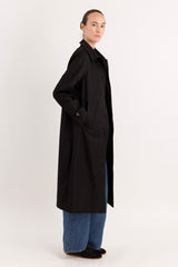 Long Single-Breasted Trench Coat #color_black