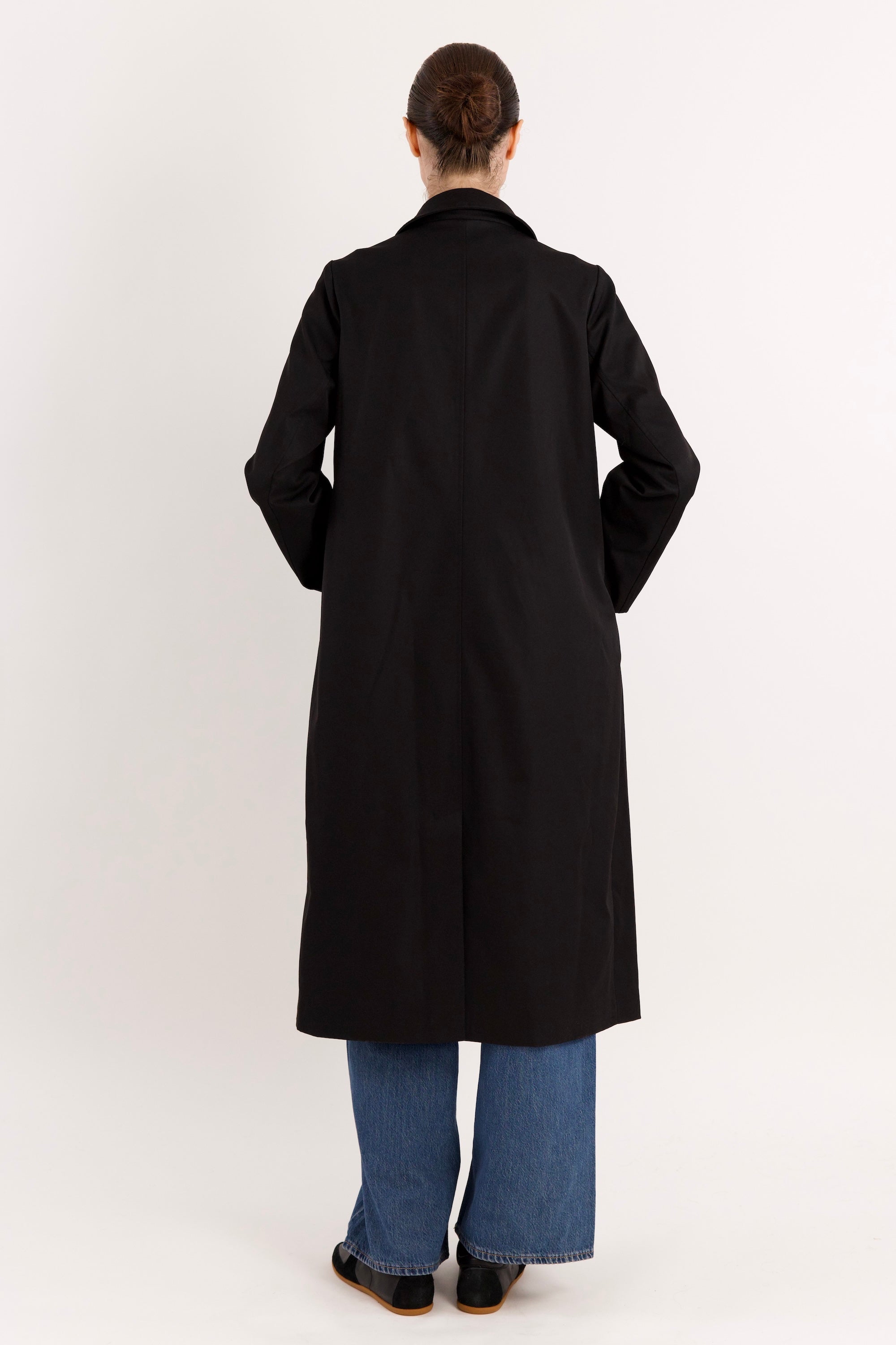 Long Single-Breasted Trench Coat #color_black