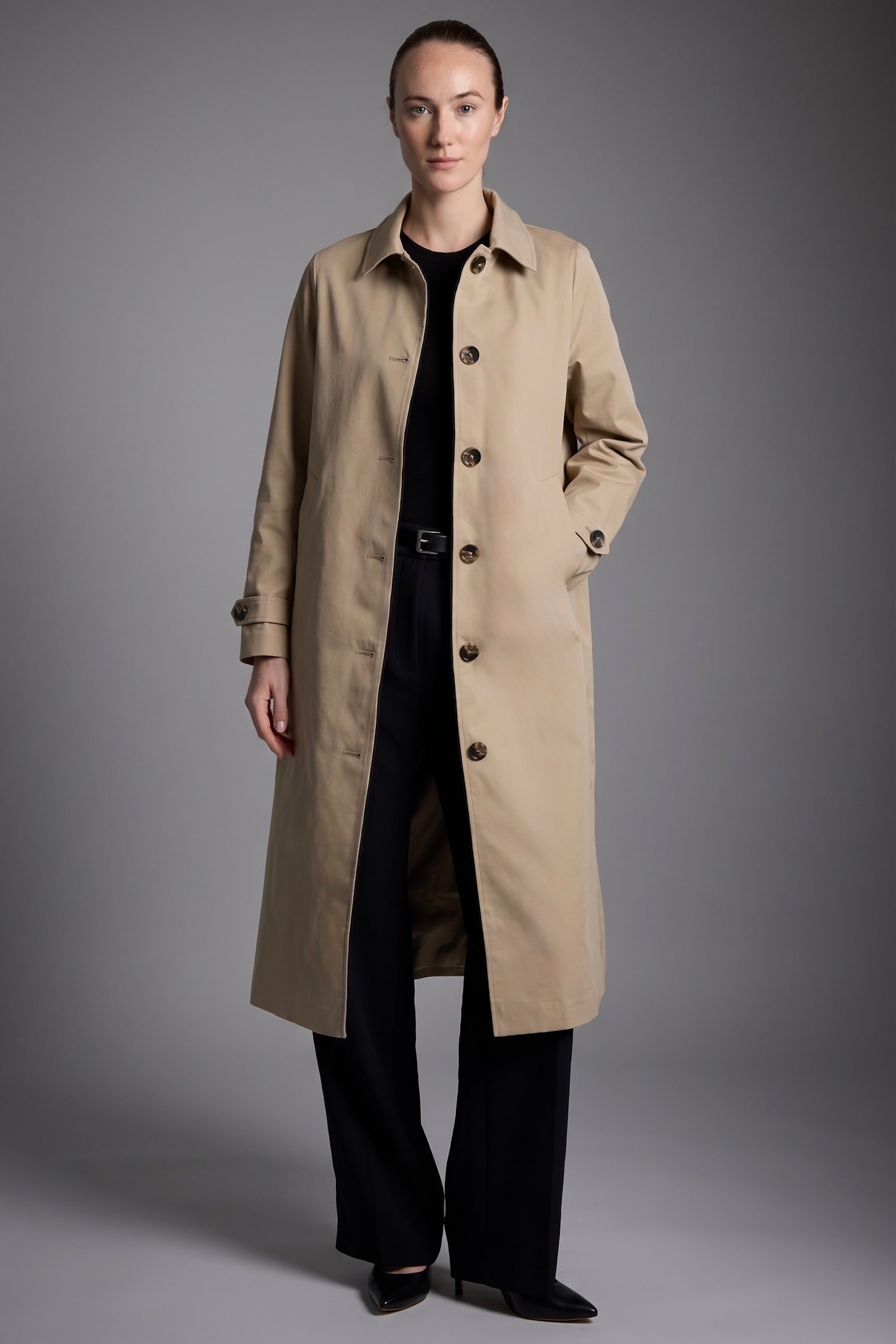Long Single-Breasted Trench Coat #color_Frosted Almond