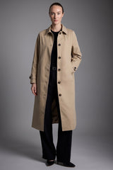 Long Single-Breasted Trench Coat #color_Frosted Almond
