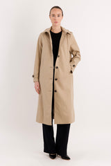 Long Single-Breasted Trench Coat #color_Frosted Almond