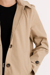 Long Single-Breasted Trench Coat #color_Frosted Almond