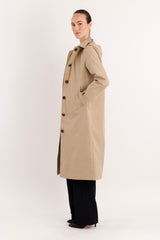 Long Single-Breasted Trench Coat #color_Frosted Almond
