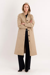 Long Single-Breasted Trench Coat #color_Frosted Almond