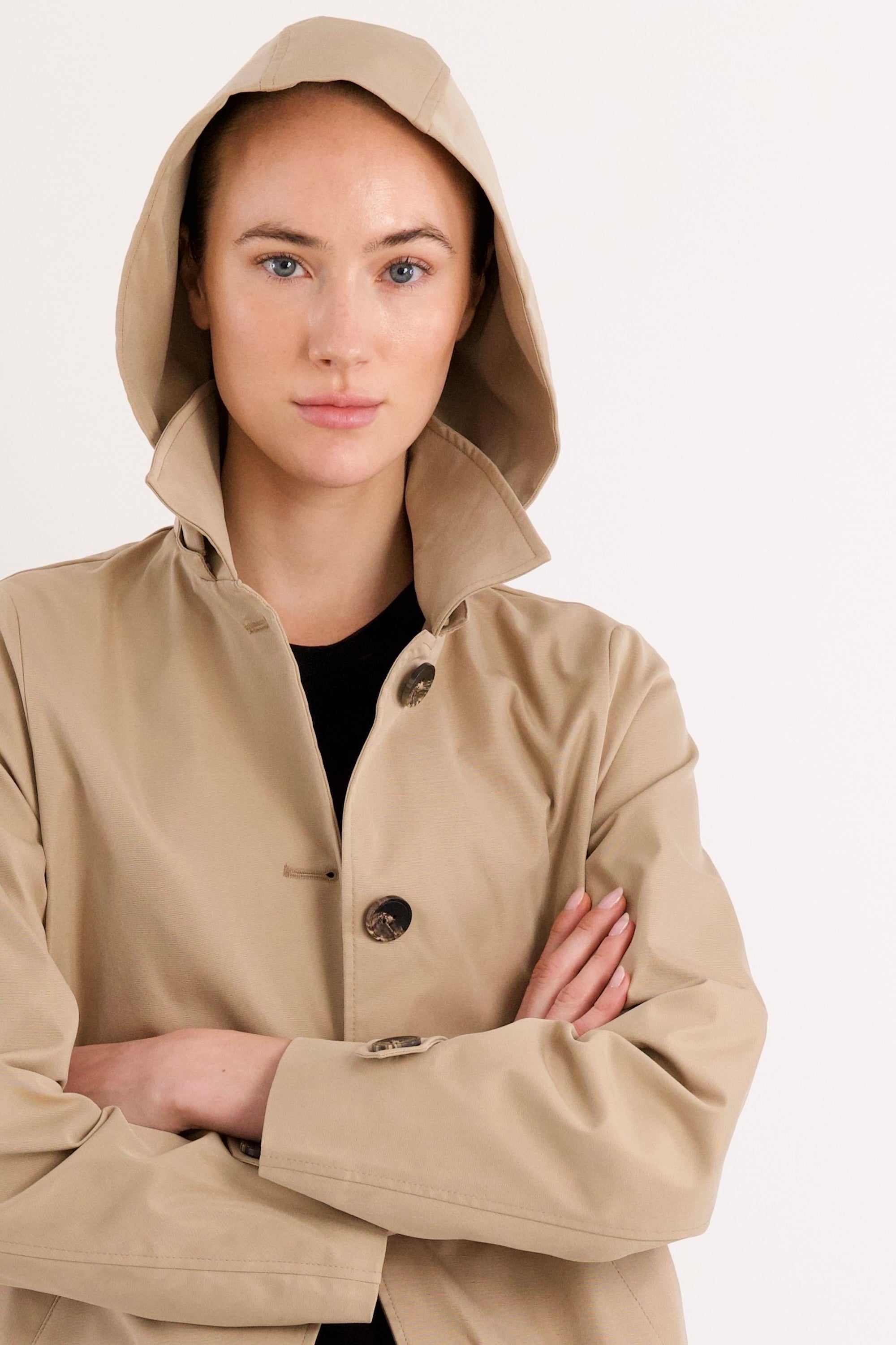 Long Single-Breasted Trench Coat #color_Frosted Almond