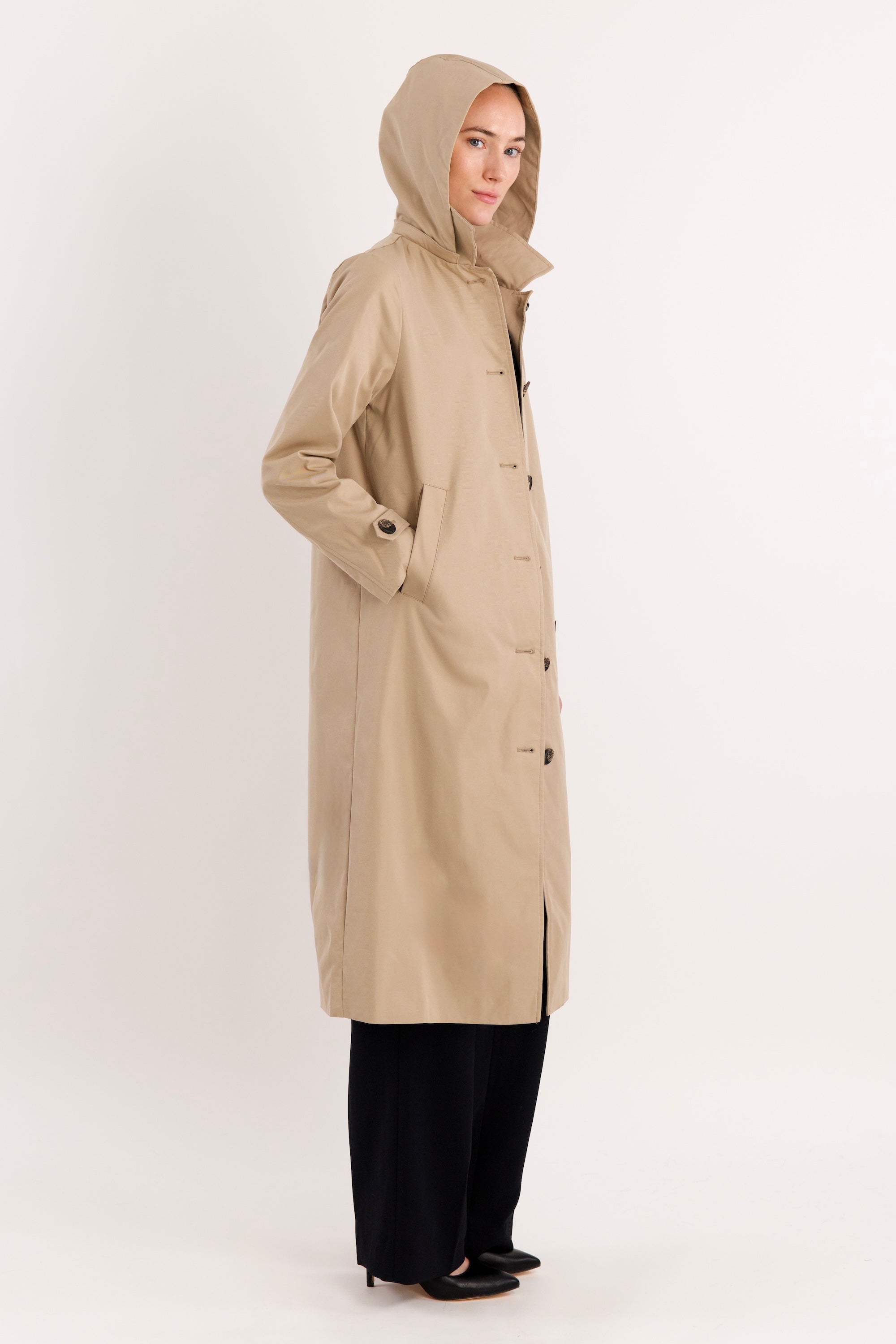 Long Single-Breasted Trench Coat #color_Frosted Almond
