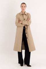 Long Single-Breasted Trench Coat #color_Frosted Almond