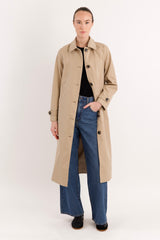 Long Single-Breasted Trench Coat #color_Frosted Almond