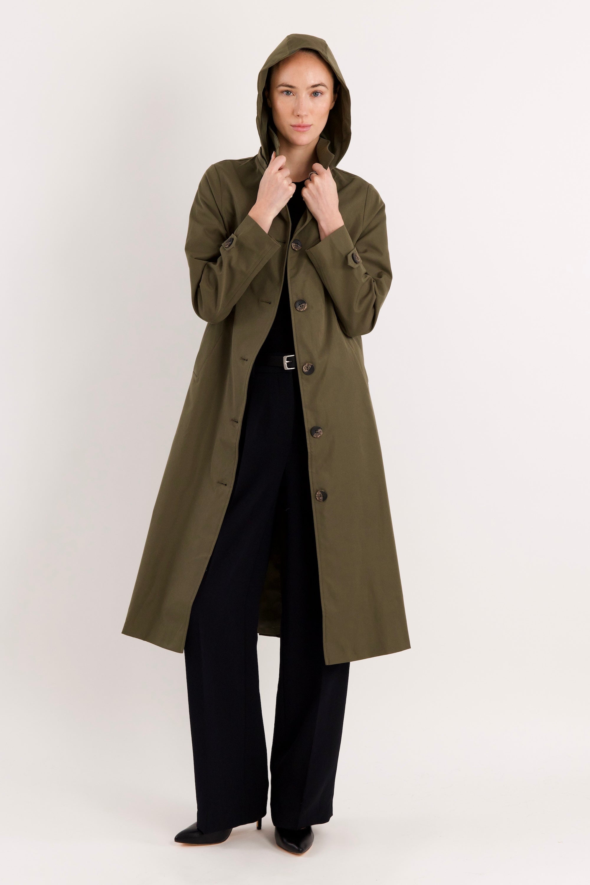 Long Single-Breasted Trench Coat #color_olive