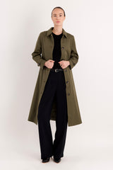 Long Single-Breasted Trench Coat #color_olive