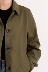 Long Single-Breasted Trench Coat #color_olive