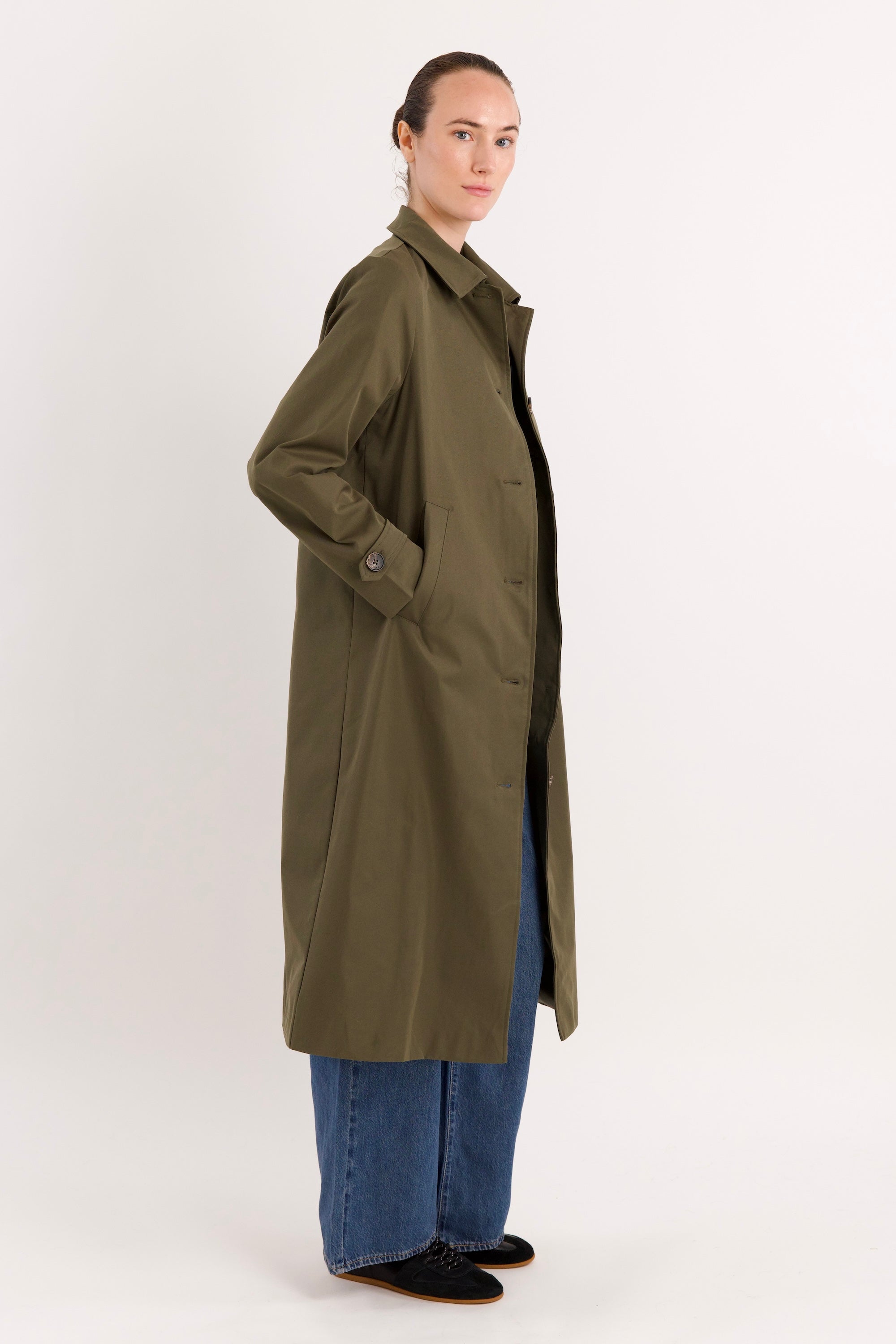 Long Single-Breasted Trench Coat #color_olive