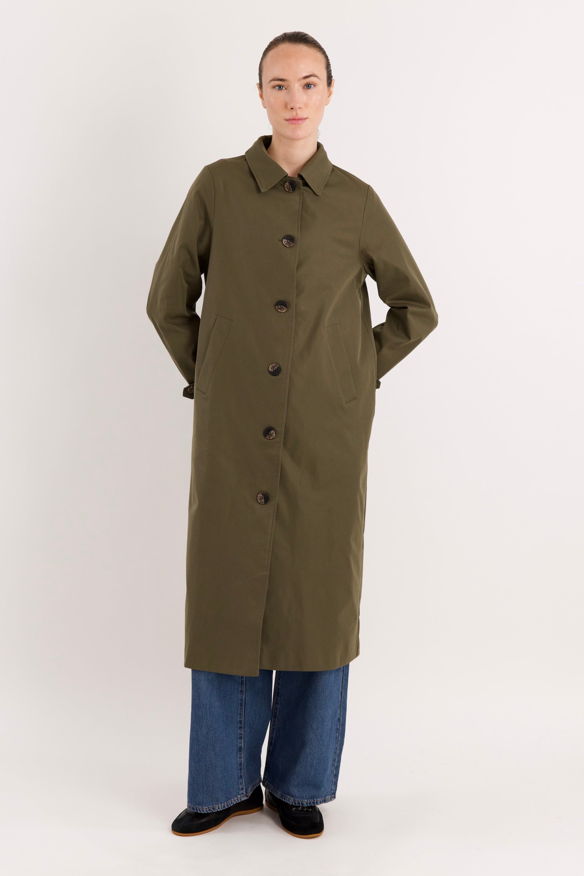 Long Single-Breasted Trench Coat #color_olive
