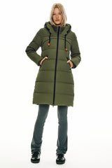 Orolay Long Thickened Hooded Down Jacket women #color_Peat Moss