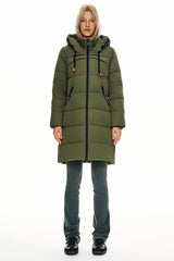 Orolay Long Thickened Hooded Down Jacket women #color_Peat Moss