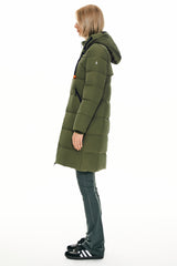 Orolay Long Thickened Hooded Down Jacket women #color_Peat Moss