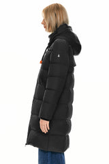 Orolay Long Thickened Hooded Down Jacket women #color_Black