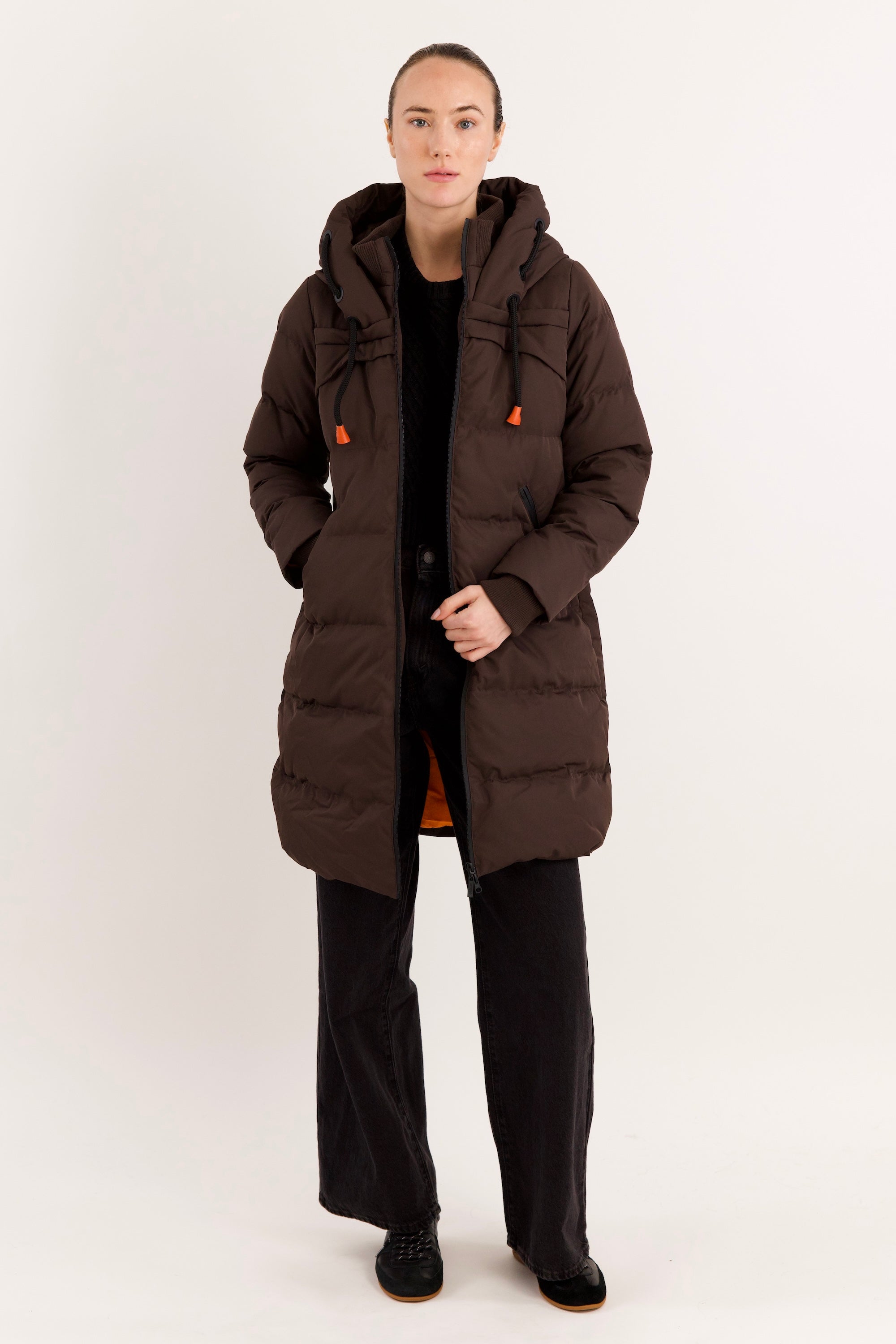 Orolay Long Thickened Hooded Down Jacket women #color_coffee