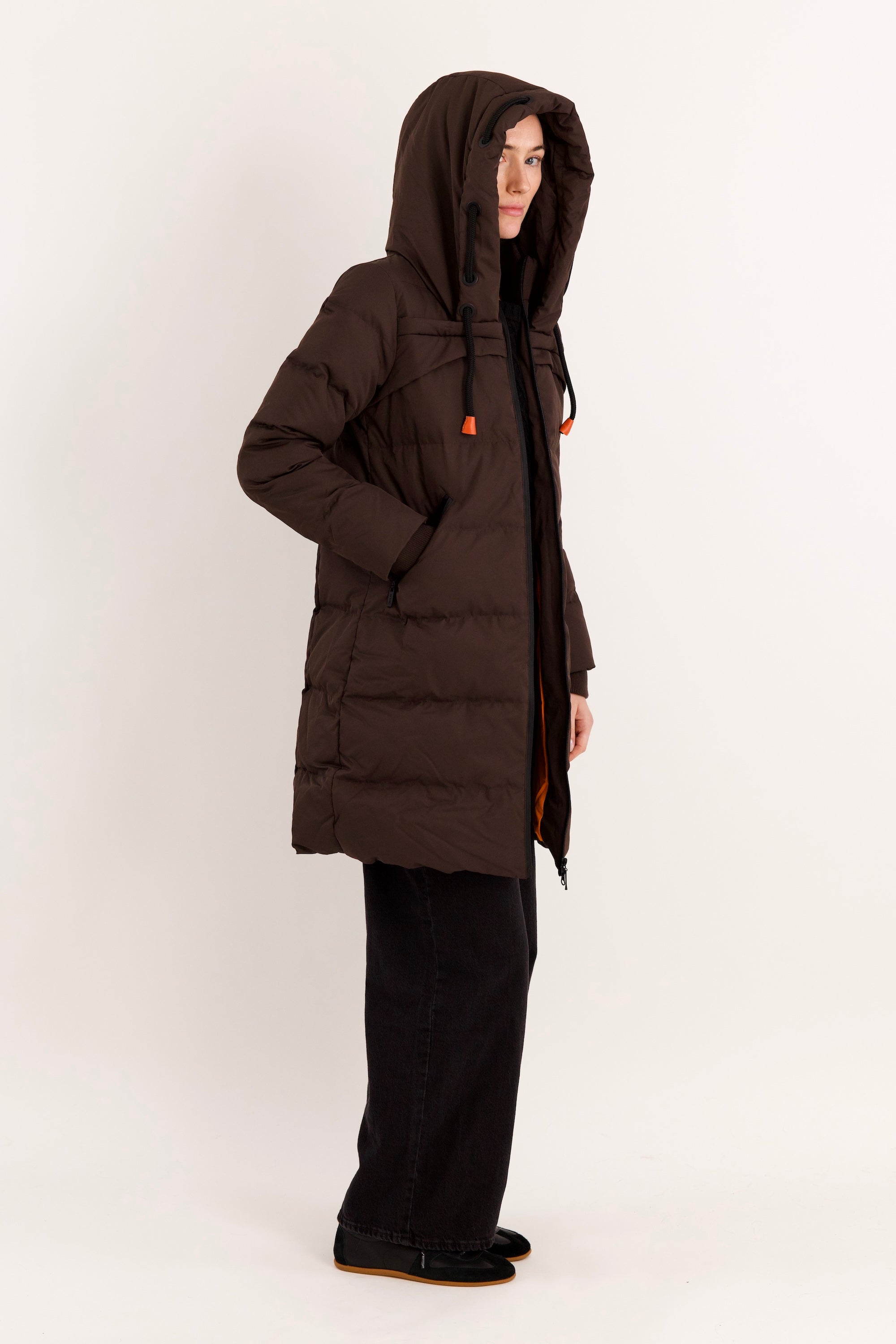 Orolay Long Thickened Hooded Down Jacket women #color_coffee