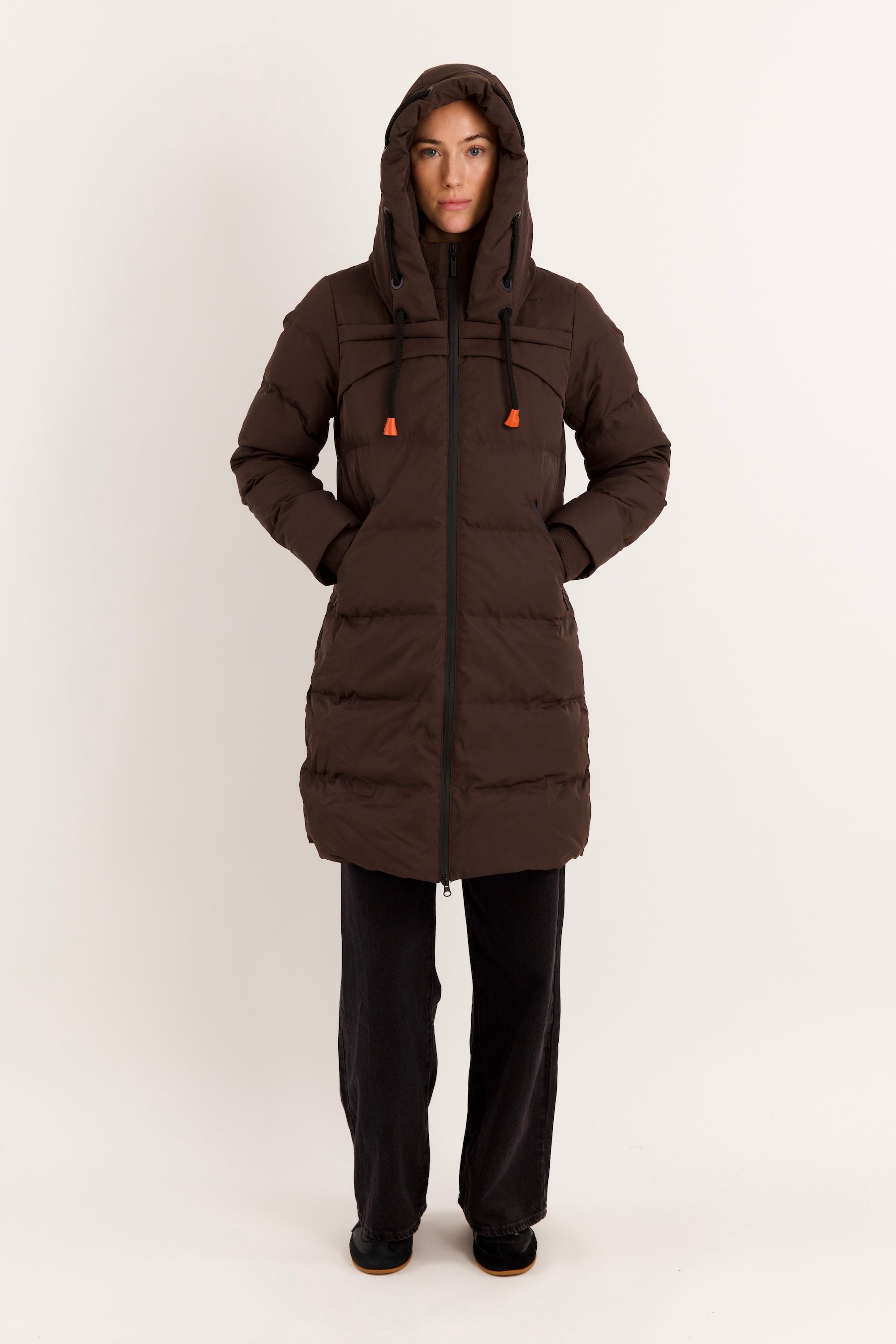 Orolay Long Thickened Hooded Down Jacket women #color_coffee