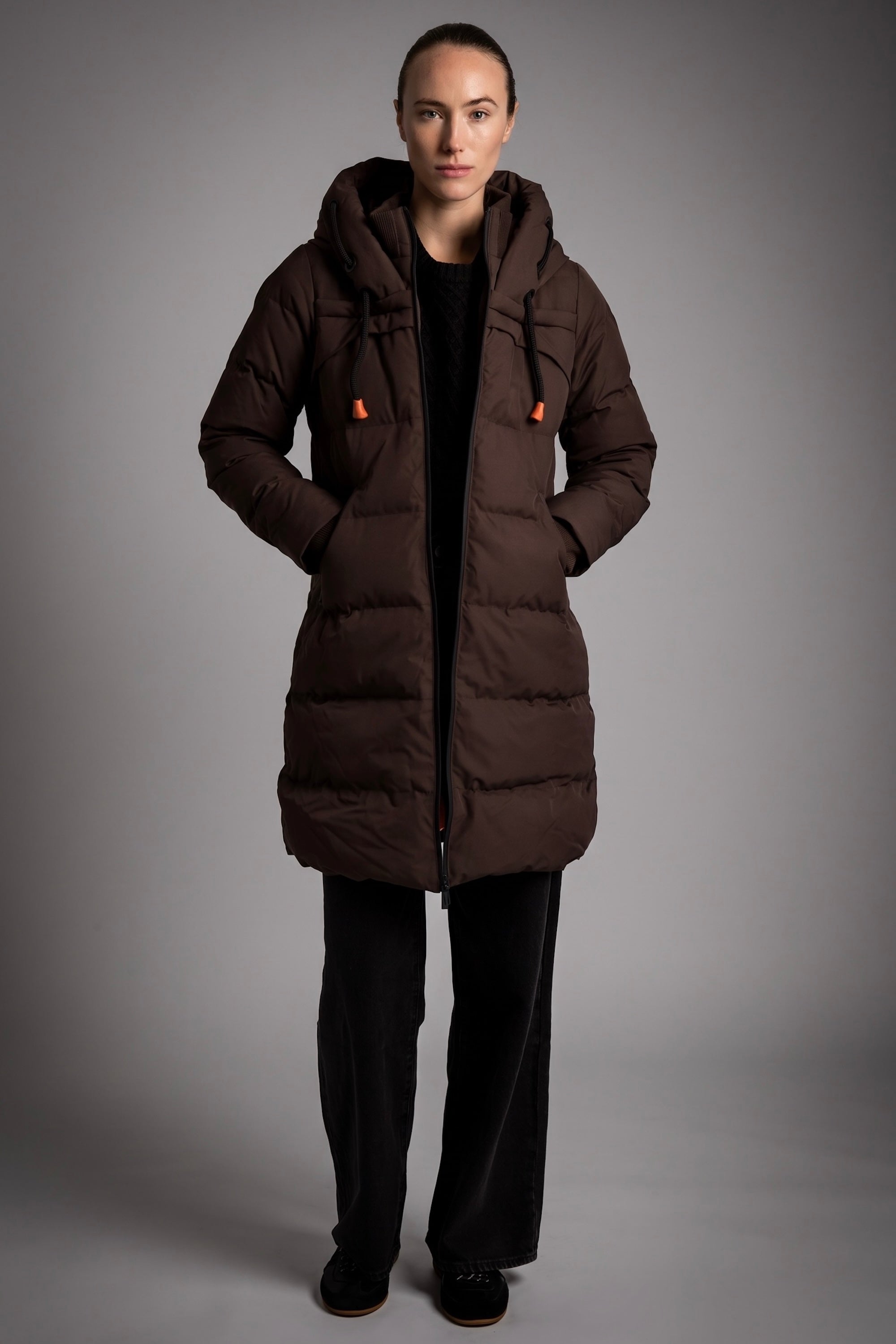 Orolay Long Thickened Hooded Down Jacket women #color_coffee
