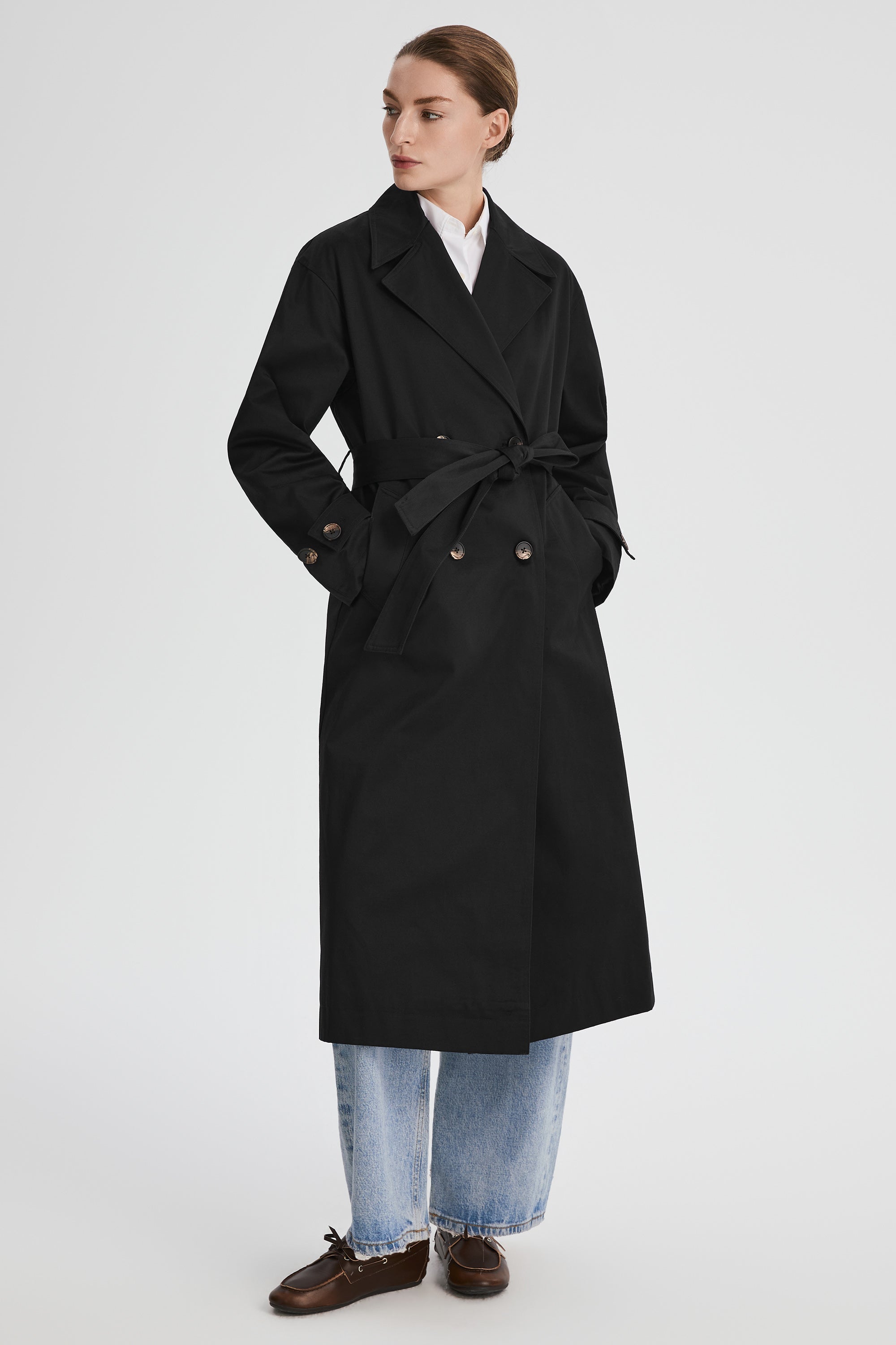 Maxi Length Oversized Trench Coat orolay #color_black