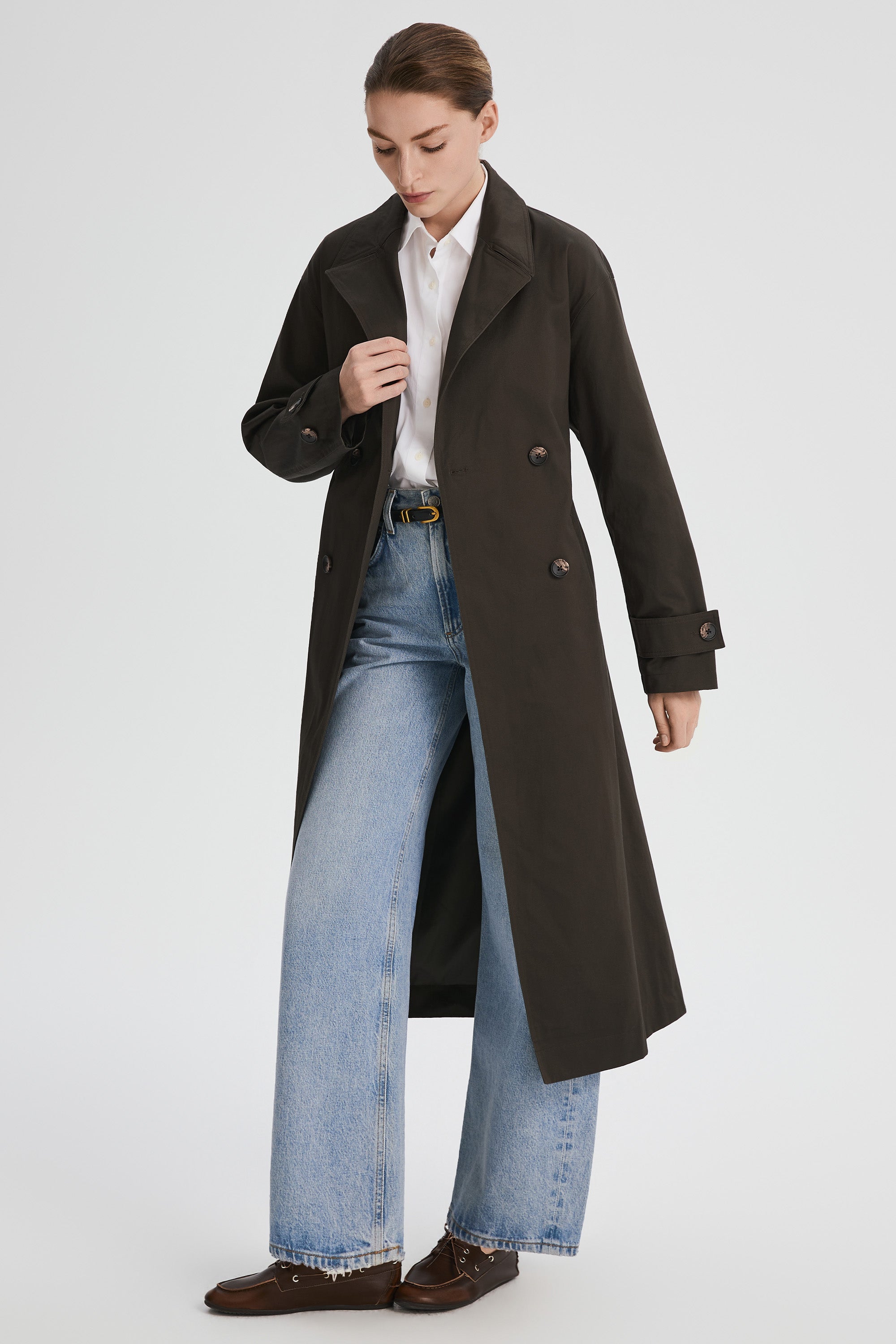 Maxi Length Oversized Trench Coat orolay #color_coffee