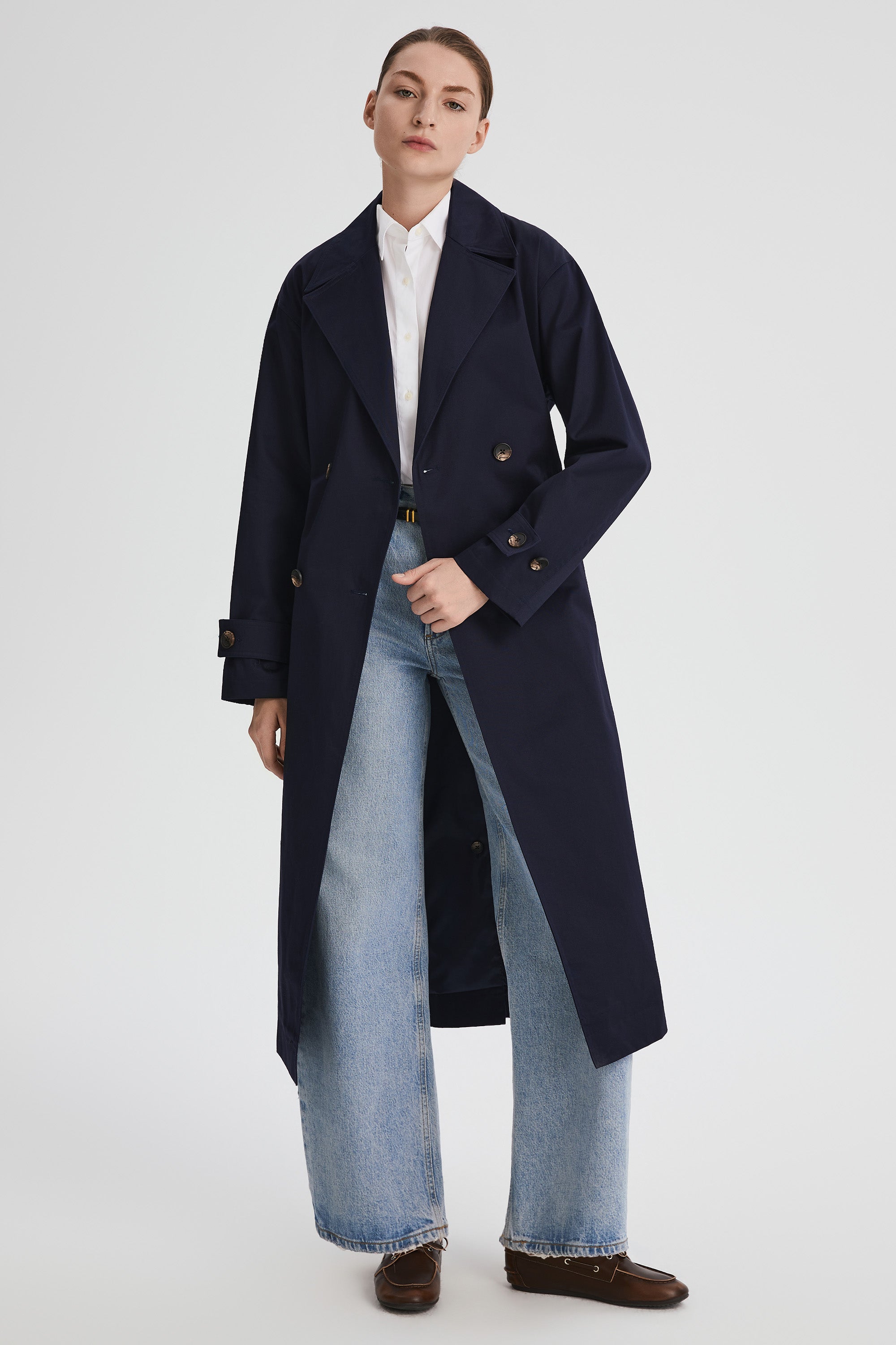 Maxi Length Oversized Trench Coat orolay #color_navy