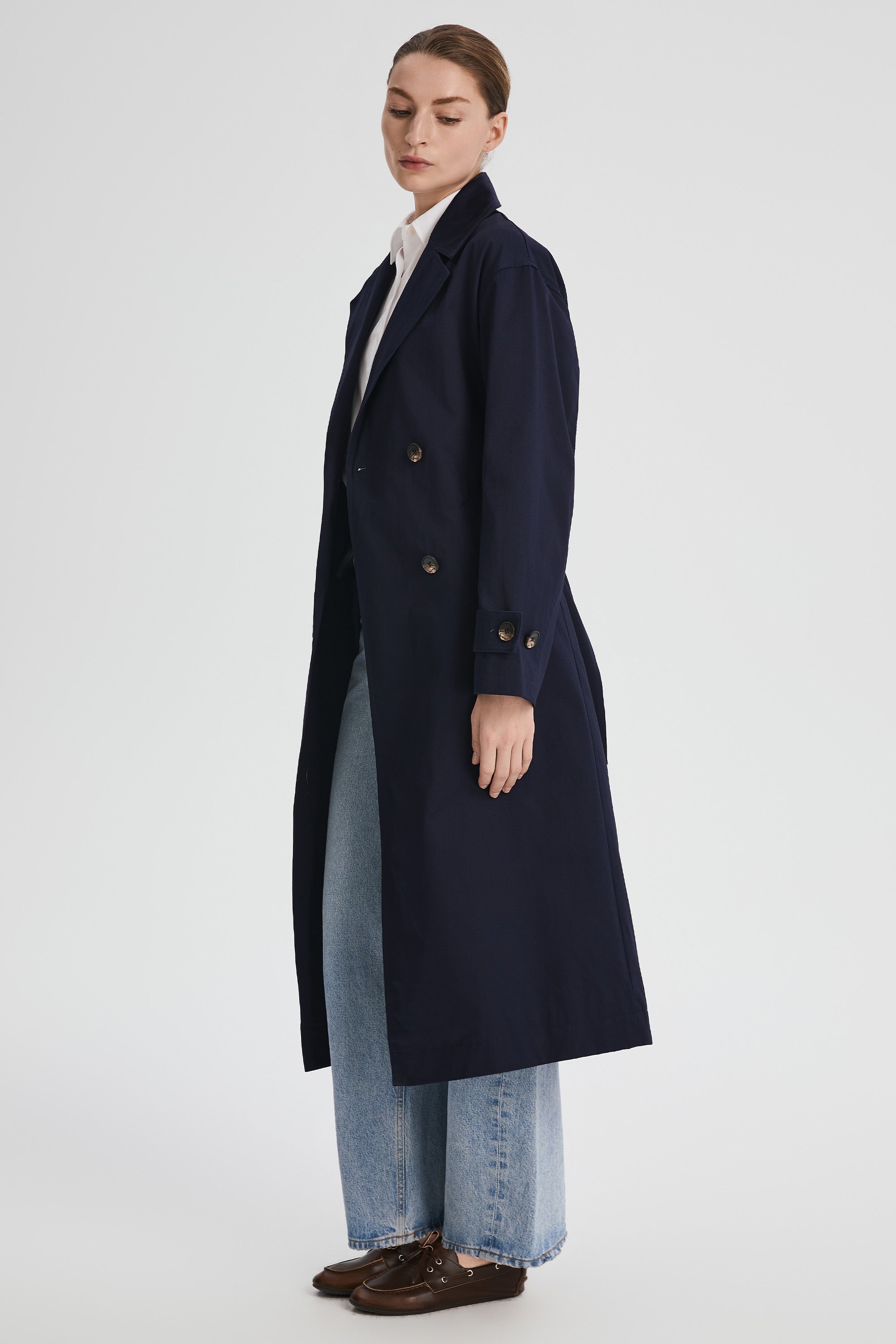 Maxi Length Oversized Trench Coat orolay #color_navy
