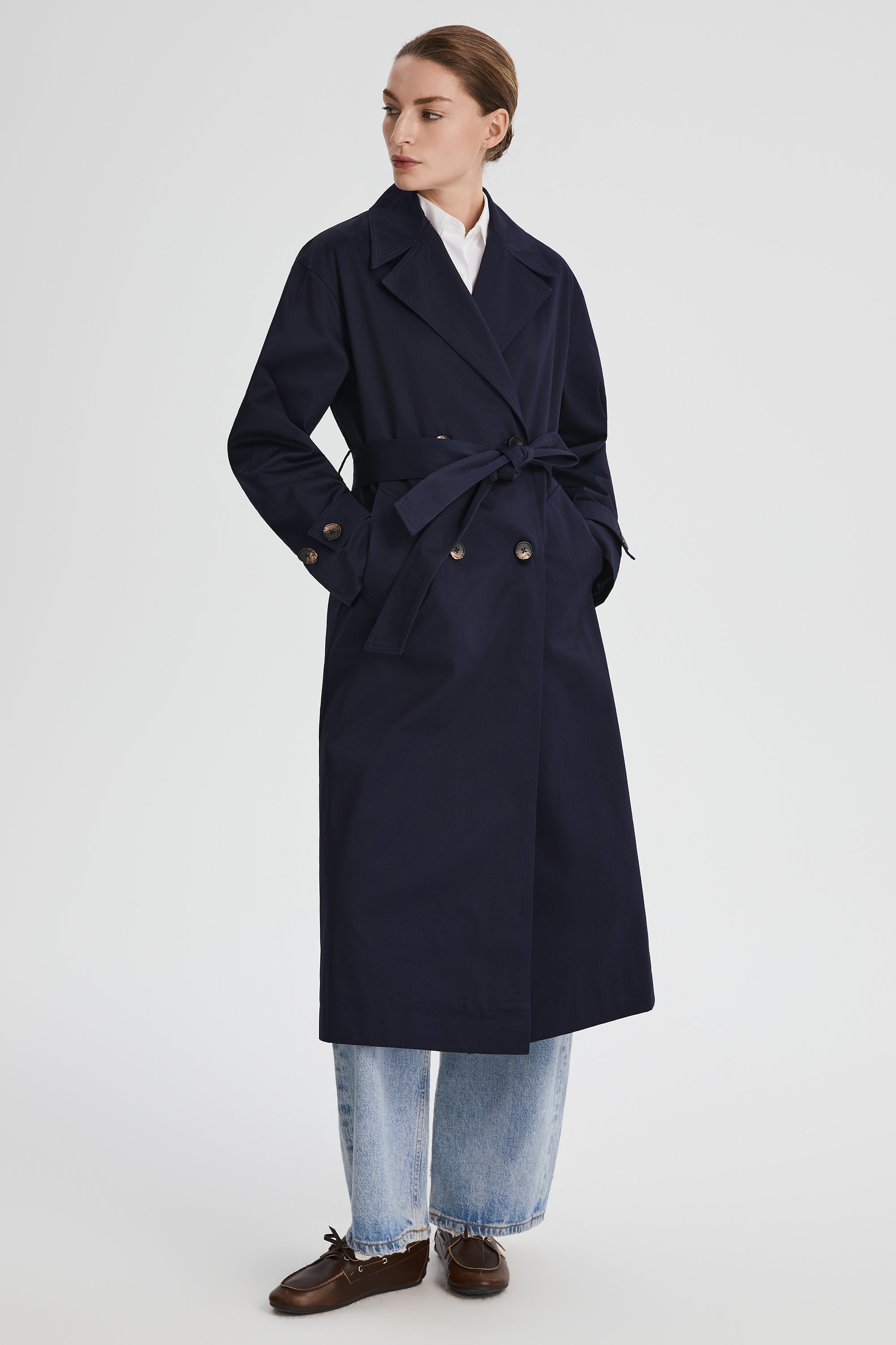 Maxi Length Oversized Trench Coat orolay #color_navy