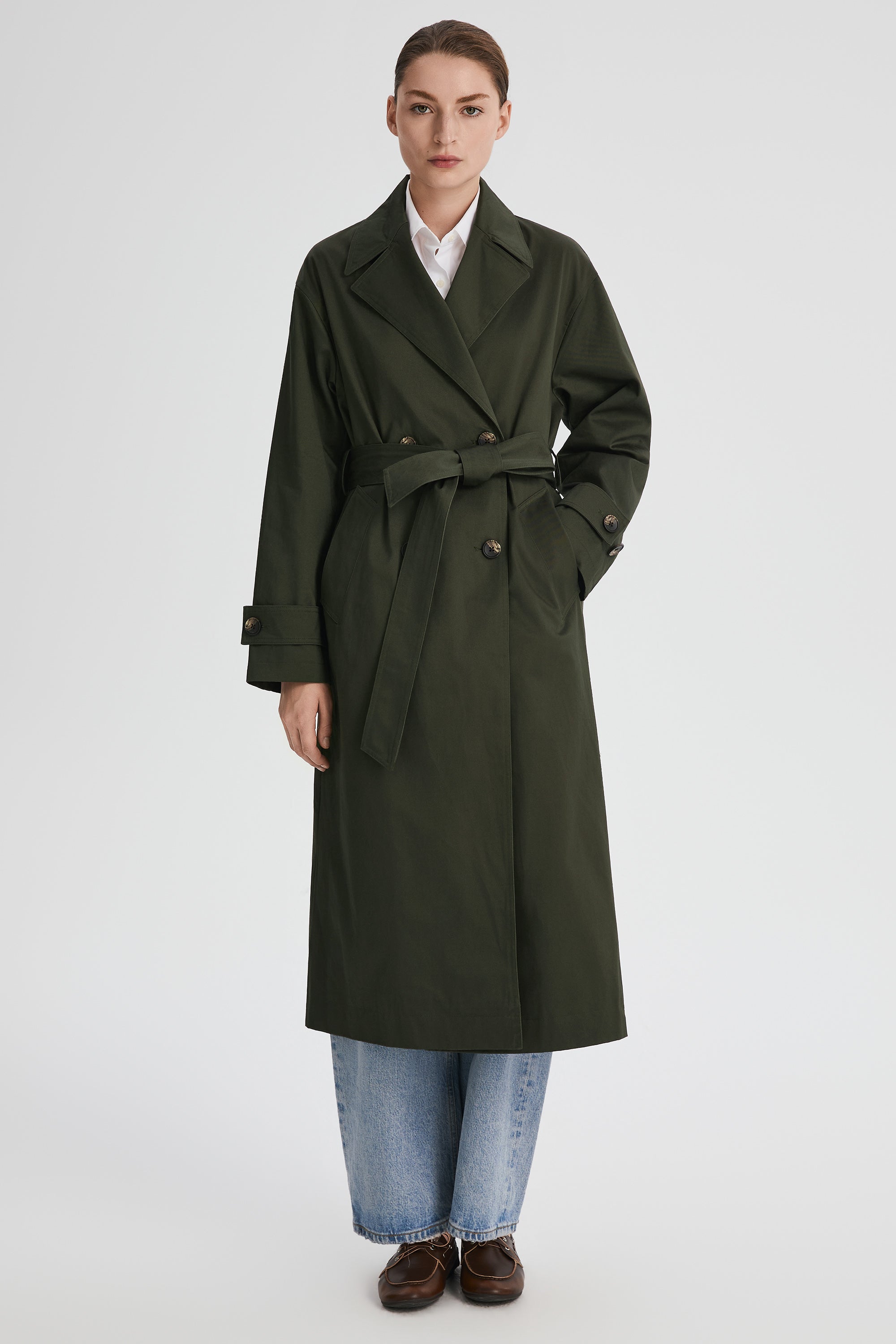 Maxi Length Oversized Trench Coat orolay #color_olive