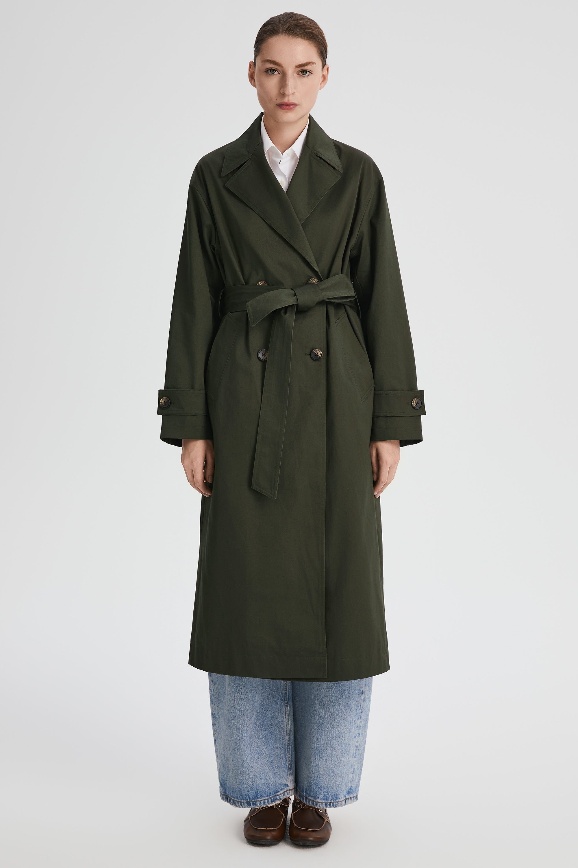 Maxi Length Oversized Trench Coat orolay #color_olive