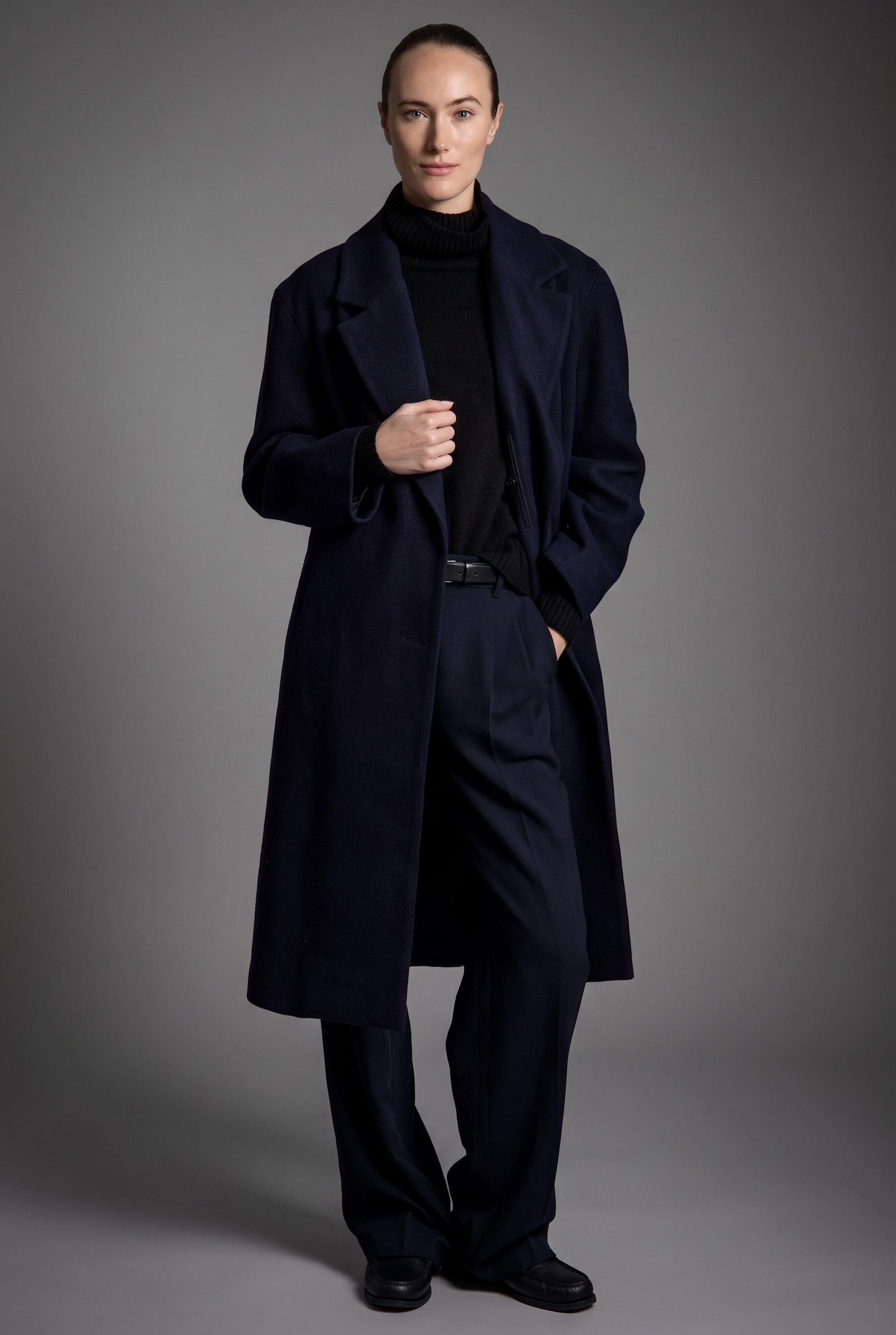 orolay Maxi Wool Coat 4-Button #color_navy
