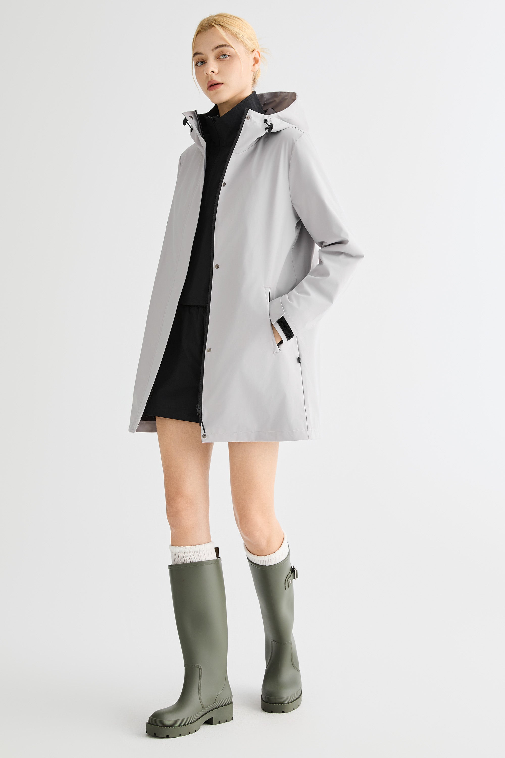 Mid-Length Waterproof Trench Jacket orolay #color_gray