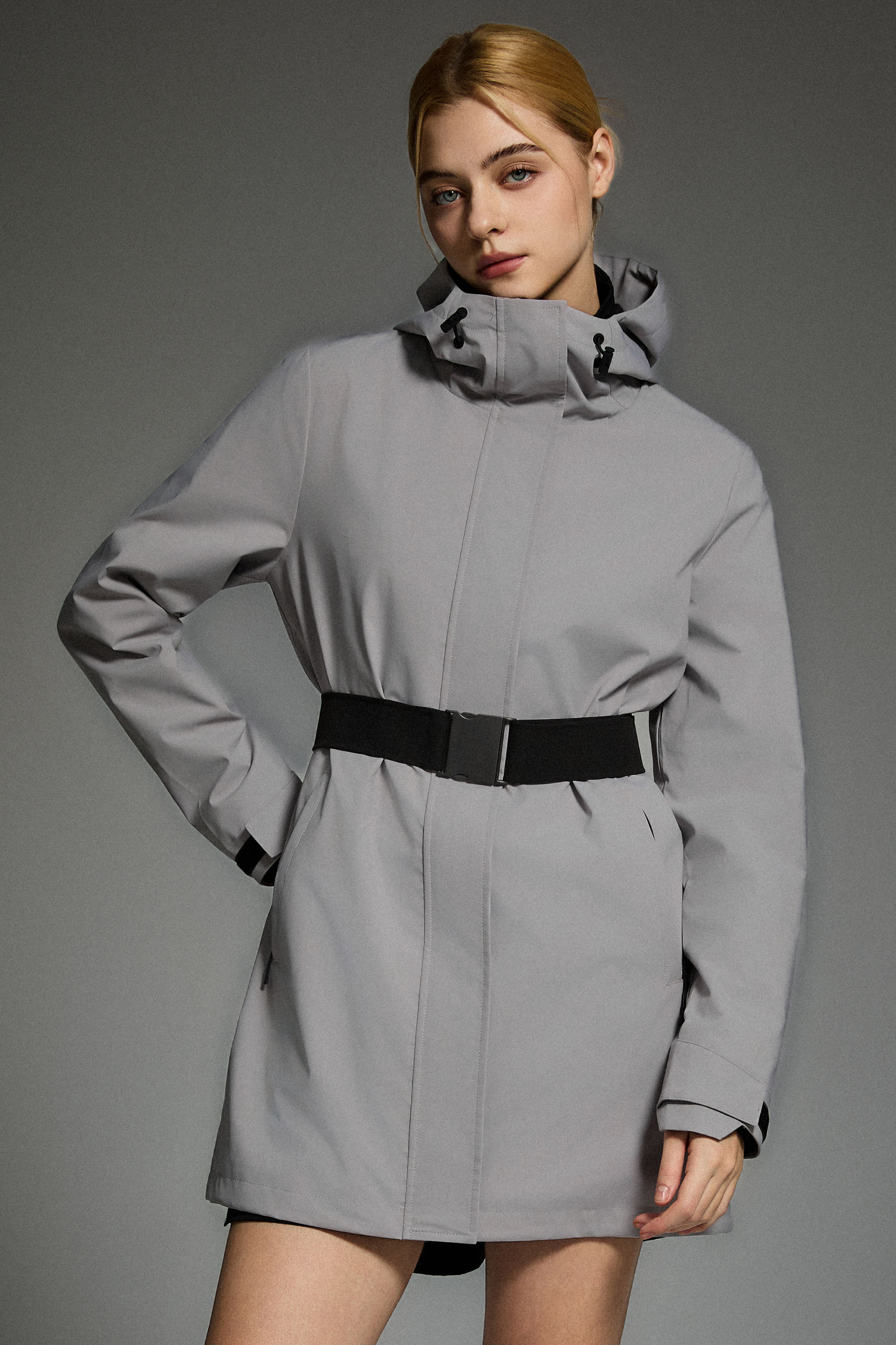 Mid-Length Waterproof Trench Jacket orolay #color_gray