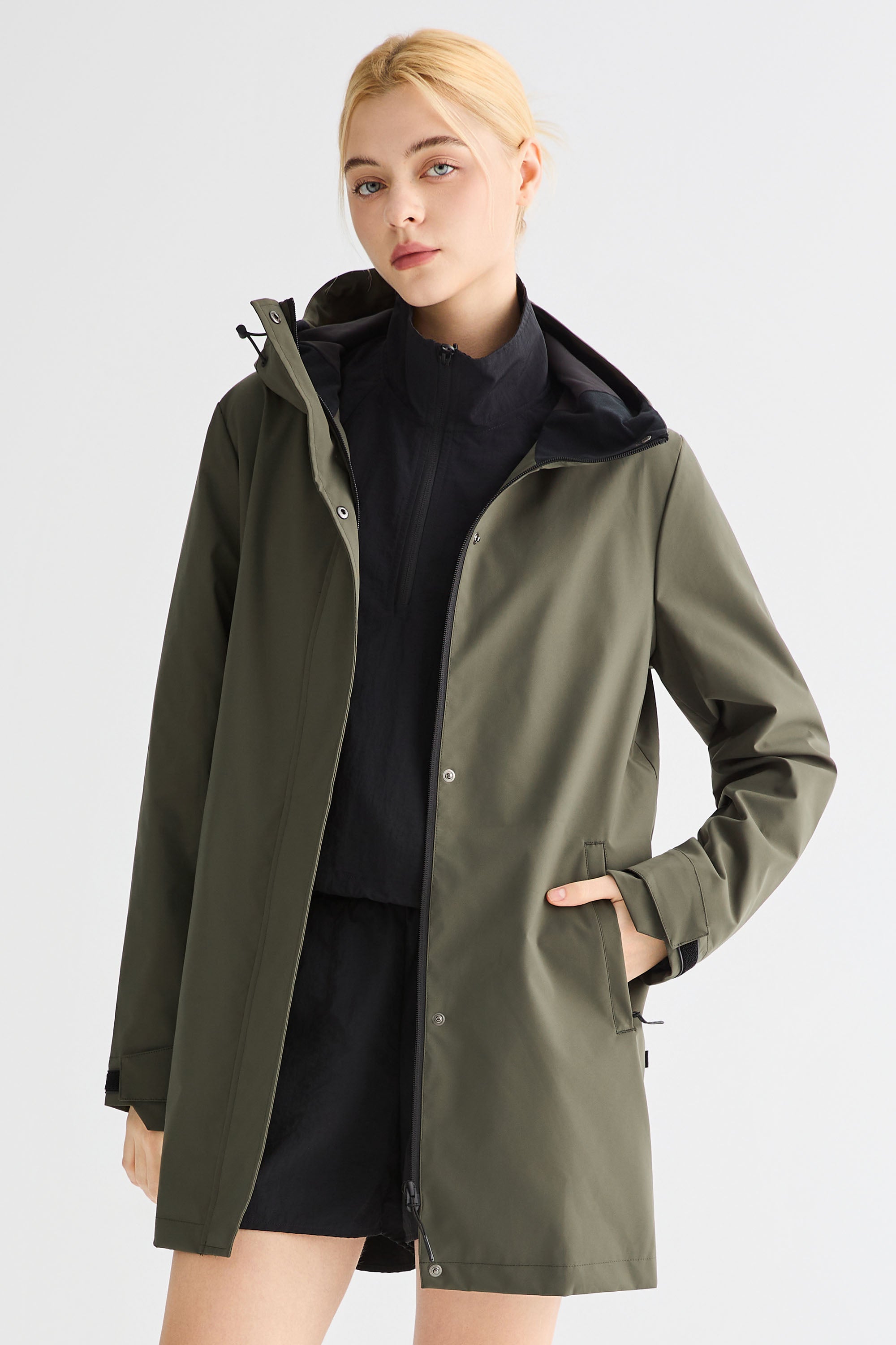 Mid-Length Waterproof Trench Jacket orolay #color_olive