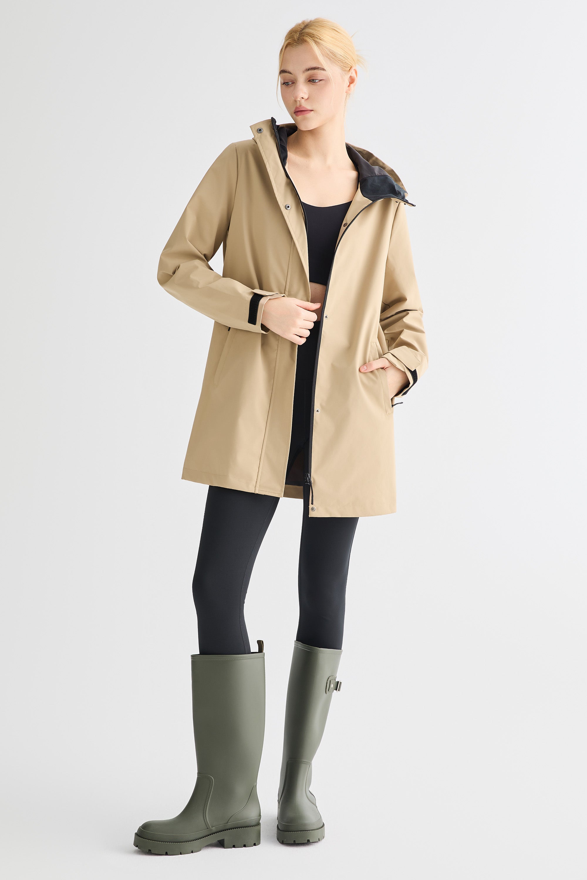 Mid-Length Waterproof Trench Jacket orolay #color_khaki