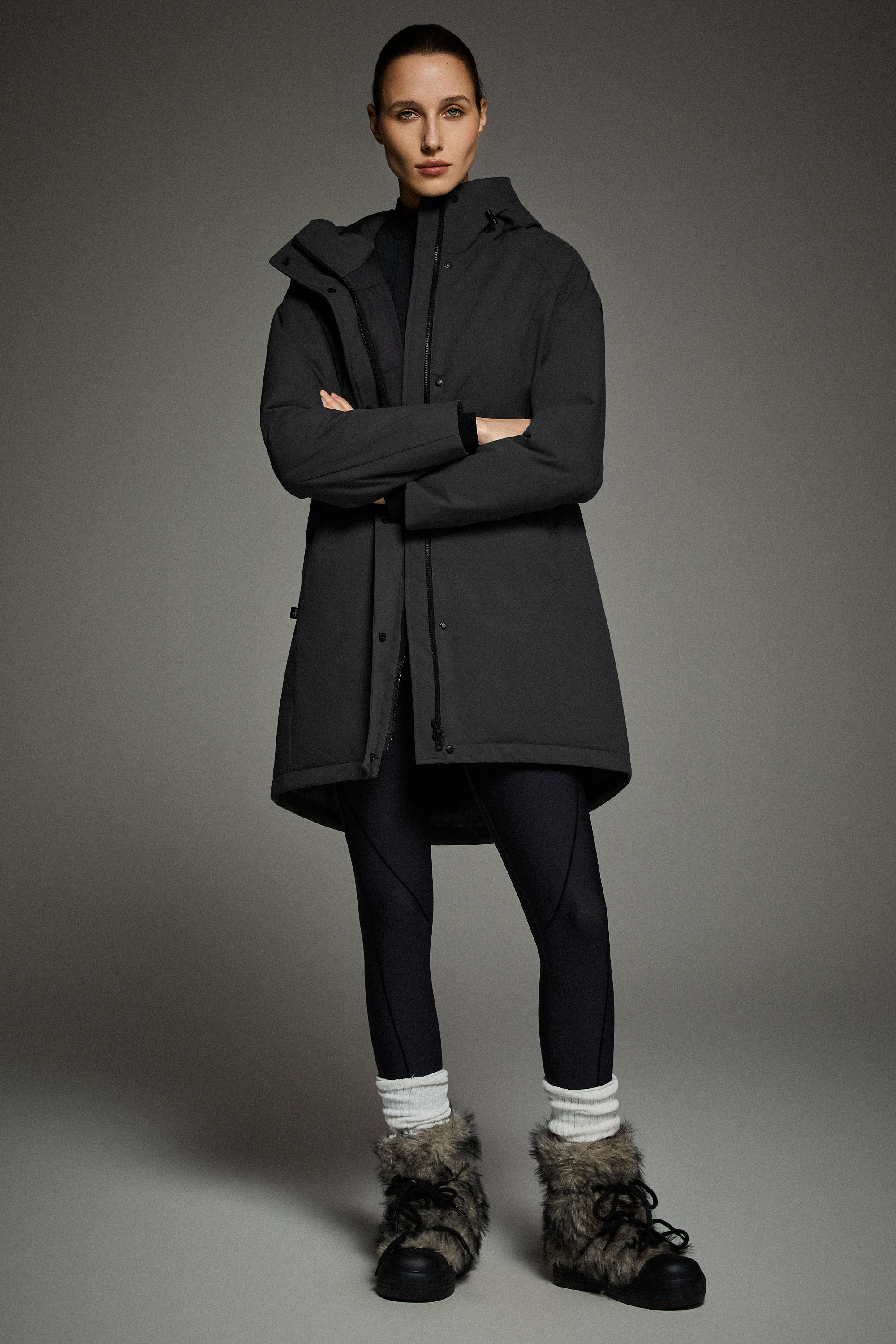 Mid-Length Windproof Parka Coat #color_black