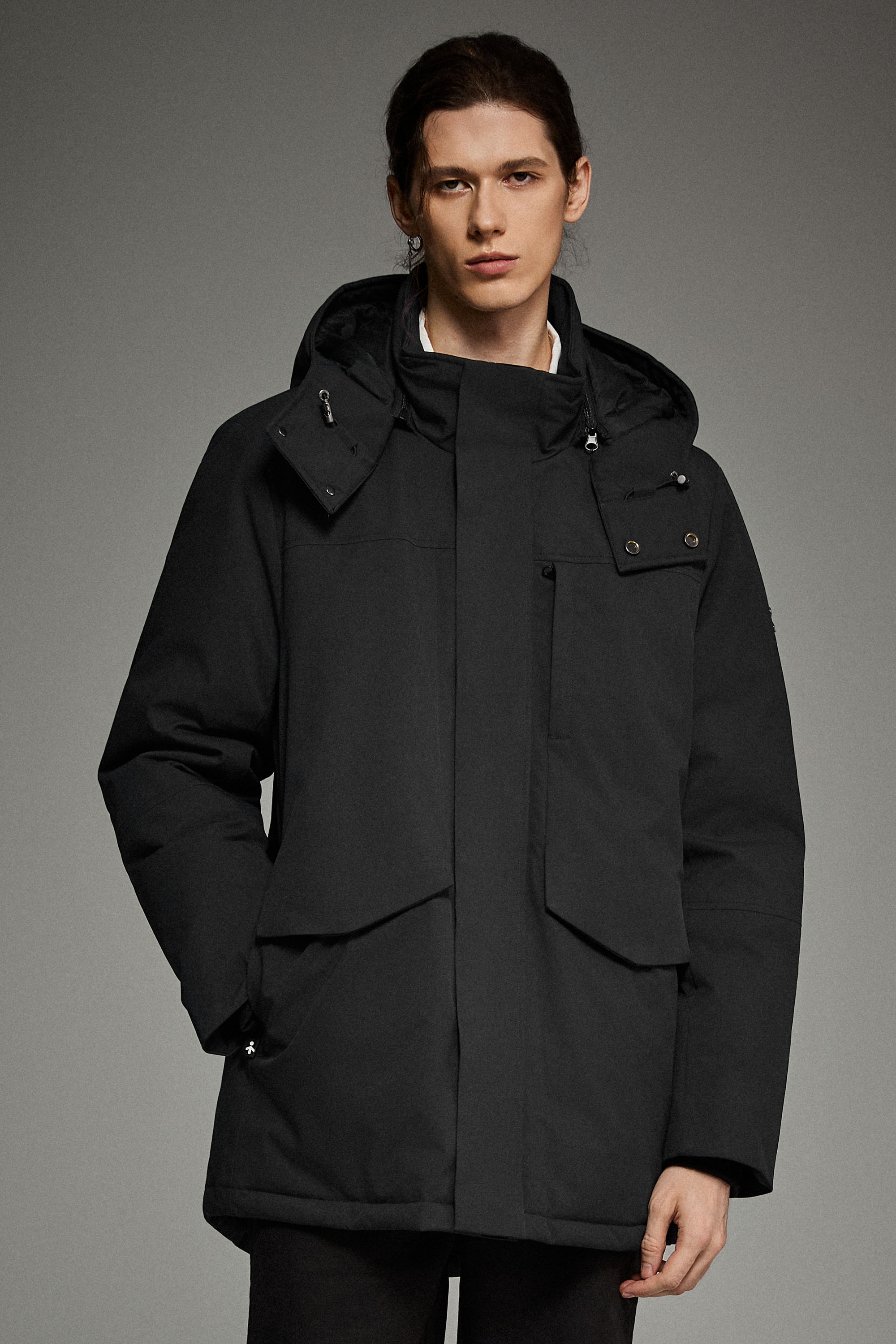 Mid-length Dual-Pocket Hooded Down Parka Jacket Orolay #color_black