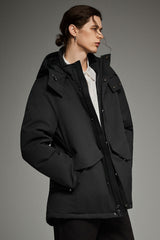 Mid-length Dual-Pocket Hooded Down Parka Jacket Orolay #color_black