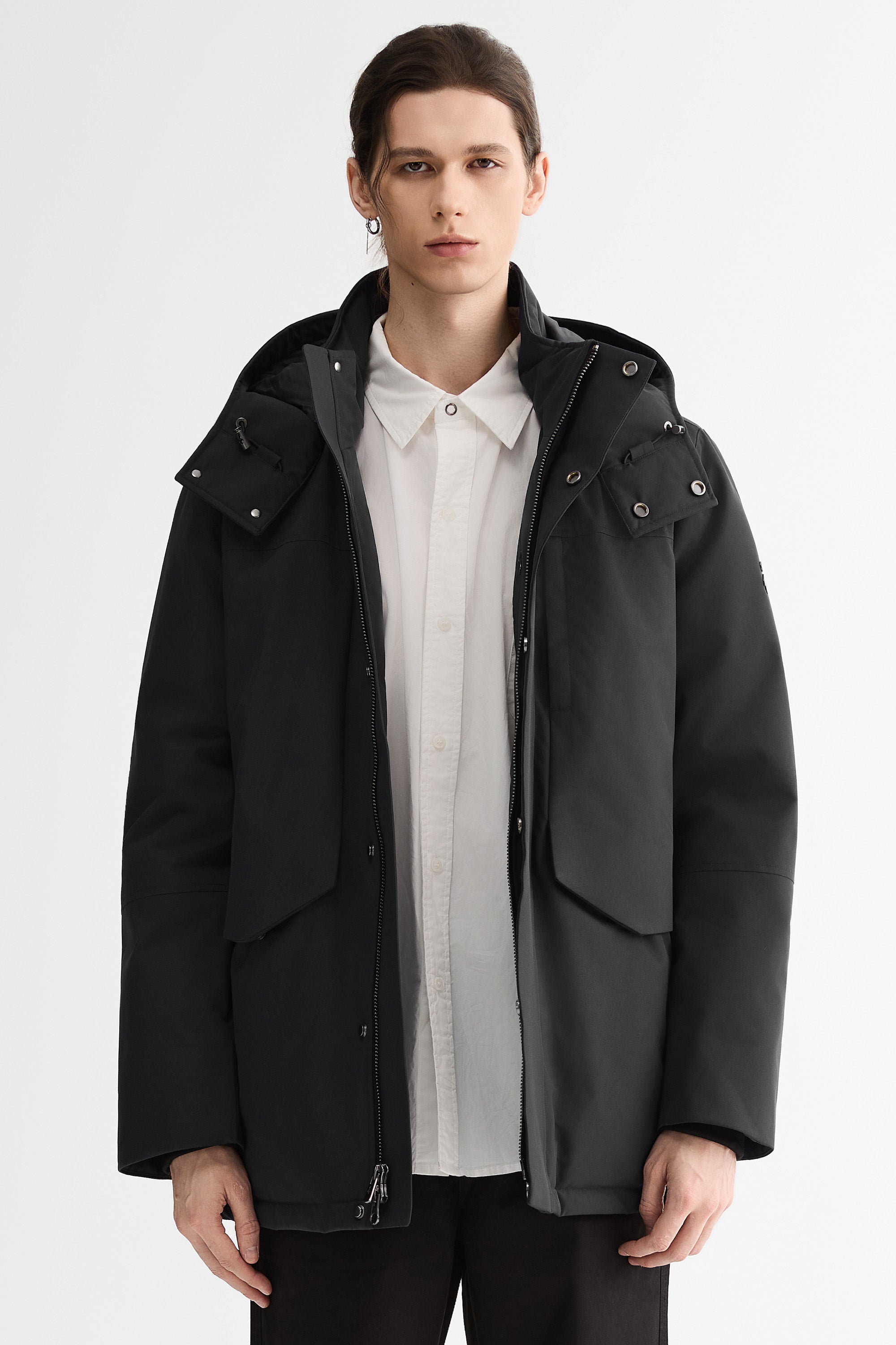 Mid-length Dual-Pocket Hooded Down Parka Jacket Orolay #color_black
