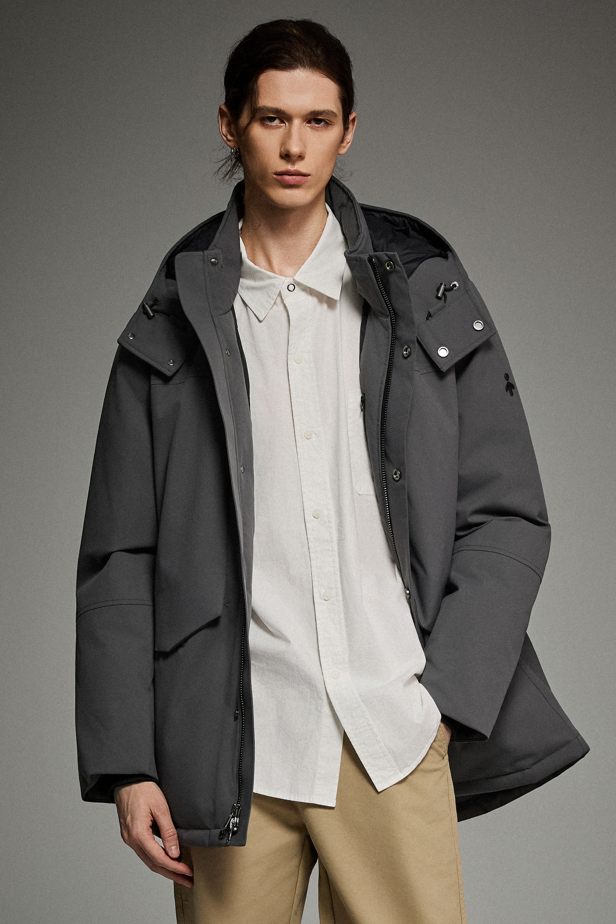 Mid-length Dual-Pocket Hooded Down Parka Jacket Orolay #color_gray