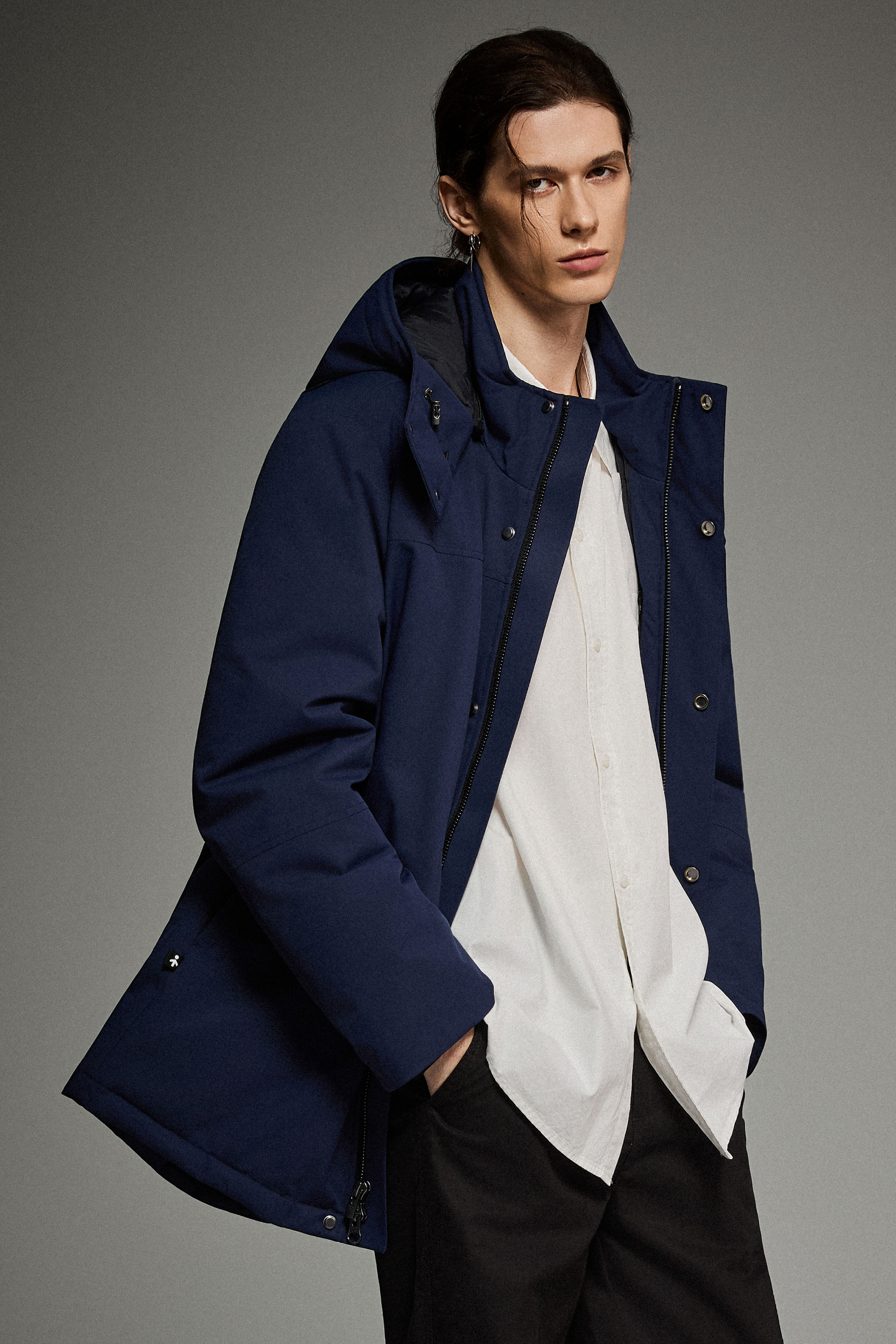 Mid-length Dual-Pocket Hooded Down Parka Jacket Orolay #color_navy
