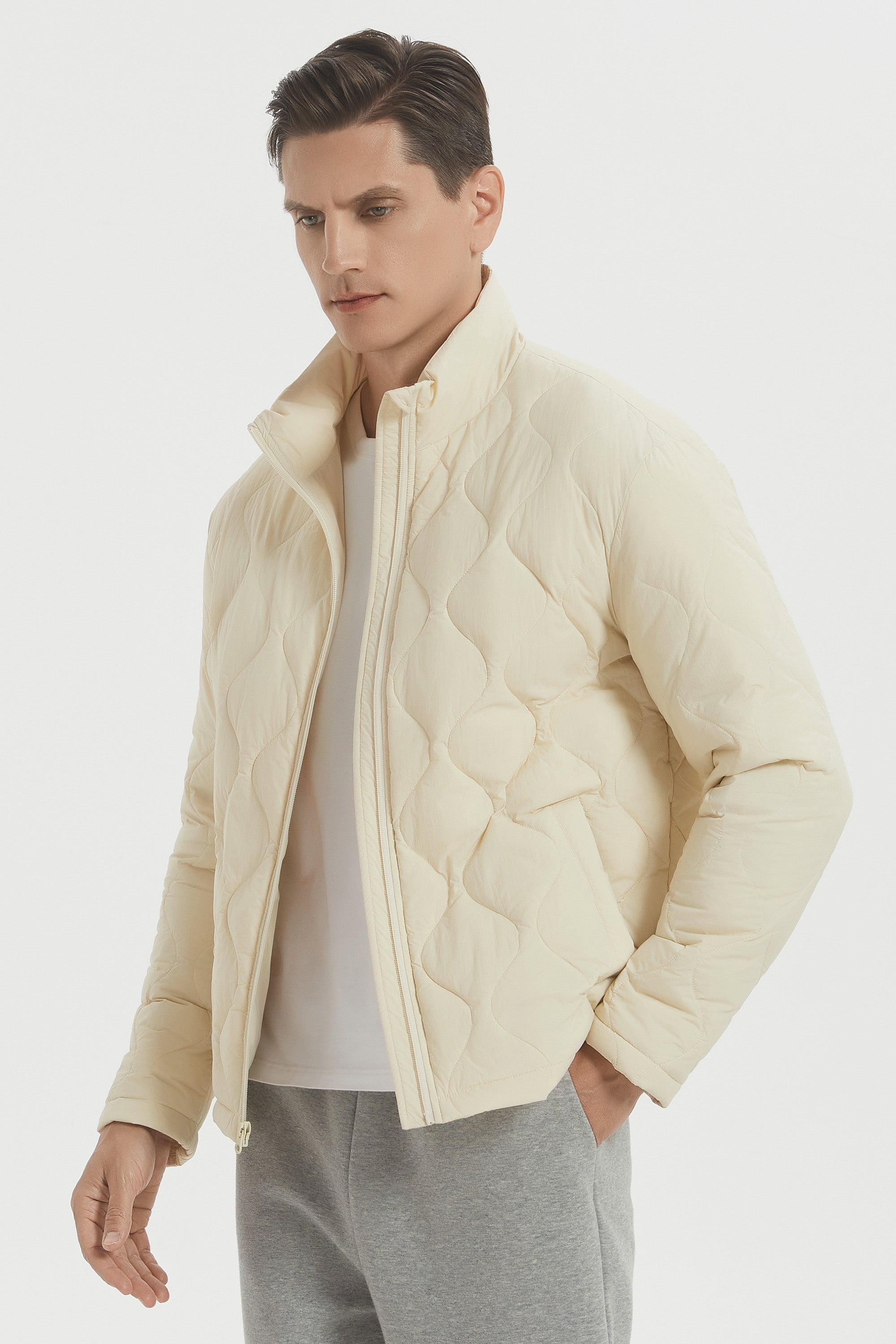 Orolay Lightweight Quilted Bomber Jackets Full Zip #color_beige