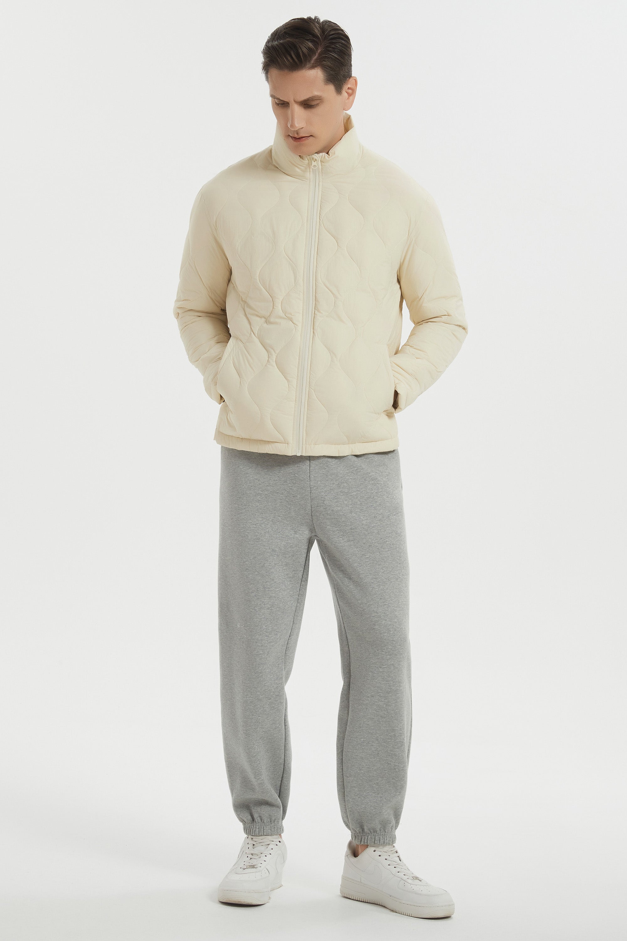 Orolay Lightweight Quilted Bomber Jackets Full Zip #color_beige