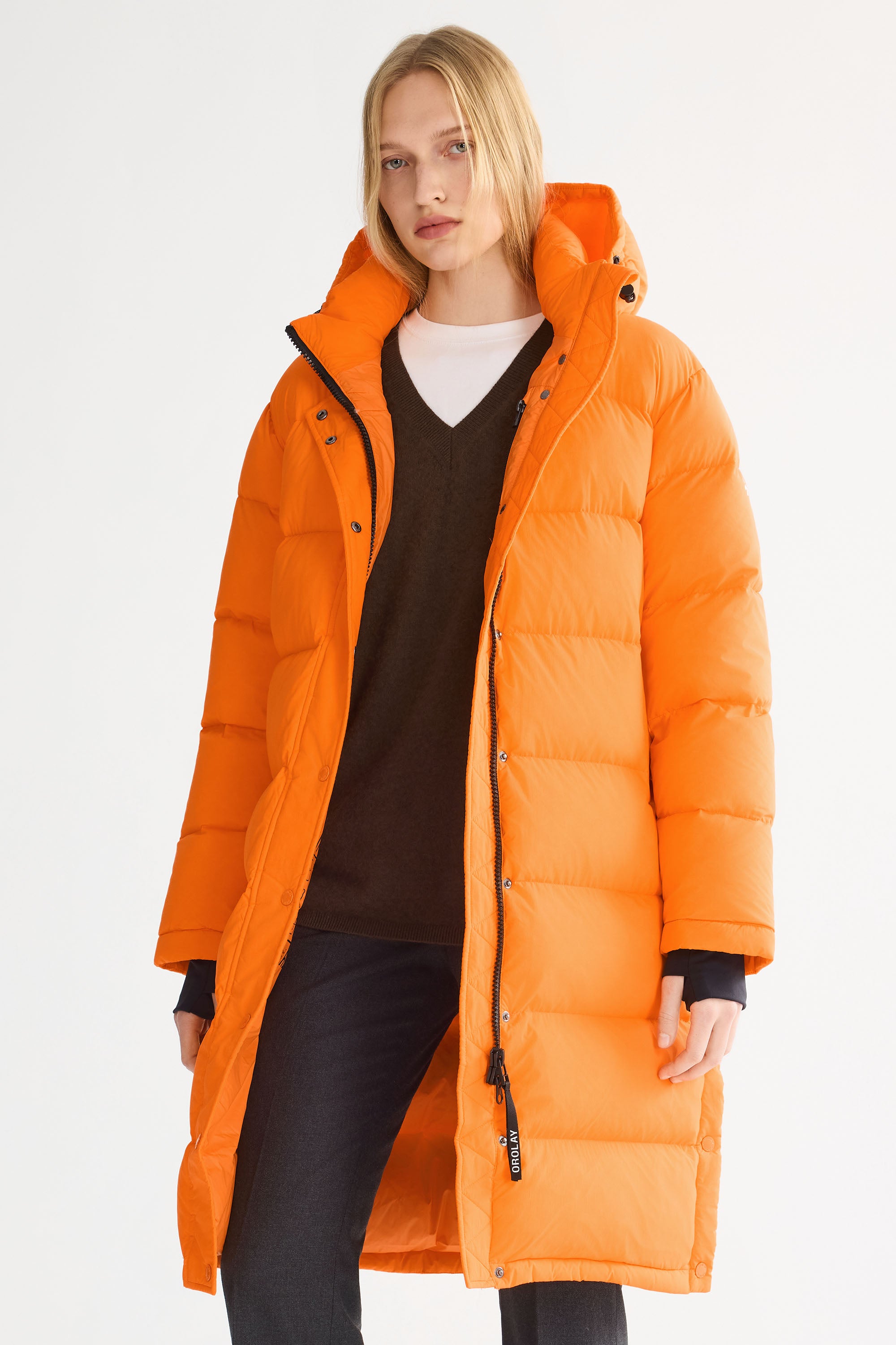 Orolay-Aurora Long Detachable Hooded Down Parka-#color_Bright Marigold