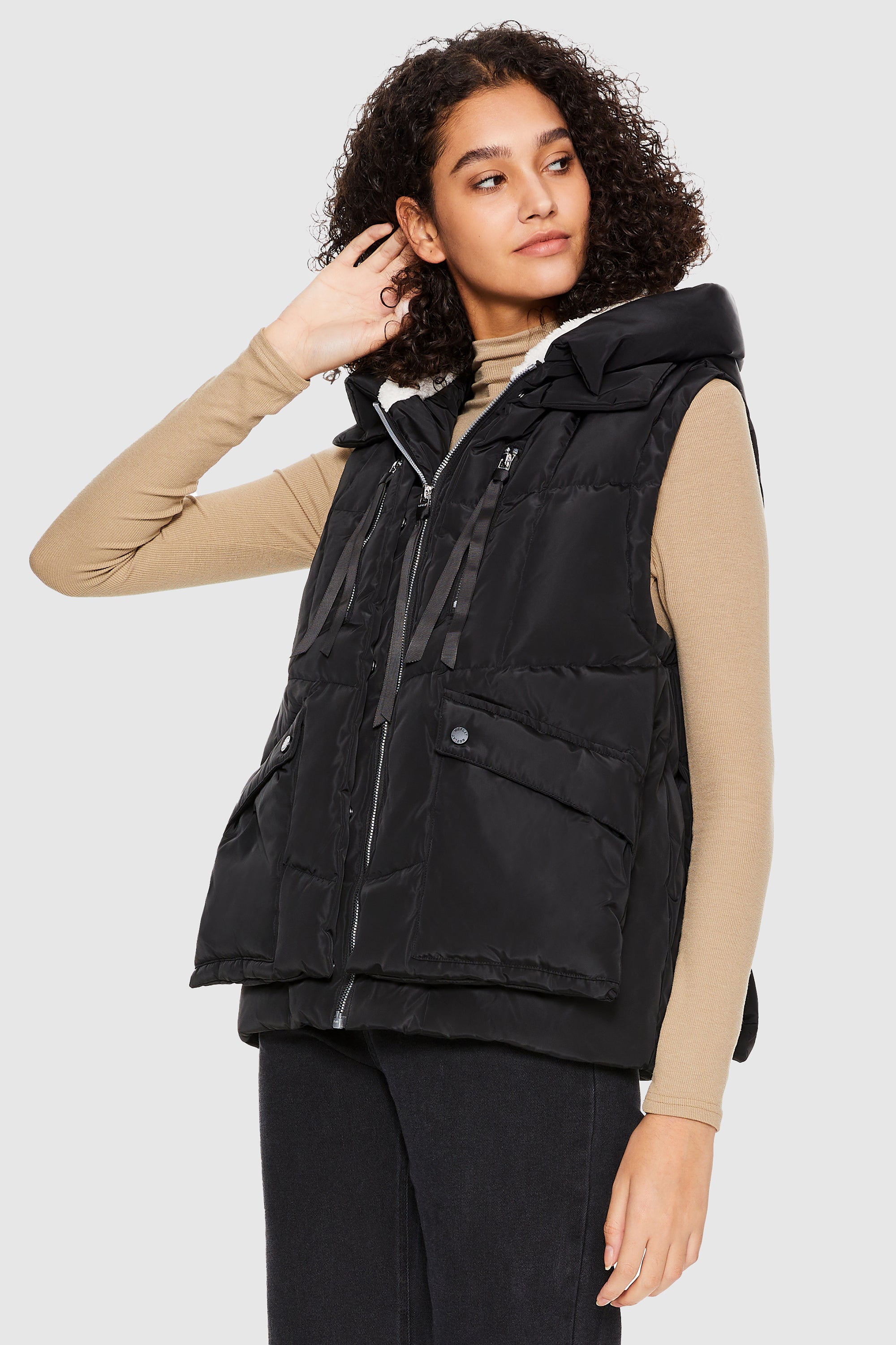 Orolay-092 Classics Cropped Down Vest-#color_Black