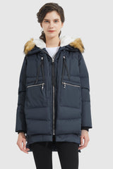 Orolay-092 Classics Thickened Down Jacket with Faux Fur Hood-Orolay 092 Classics Thickened Down Jacket with Faux Fur Hood women #color_Pageant Blue